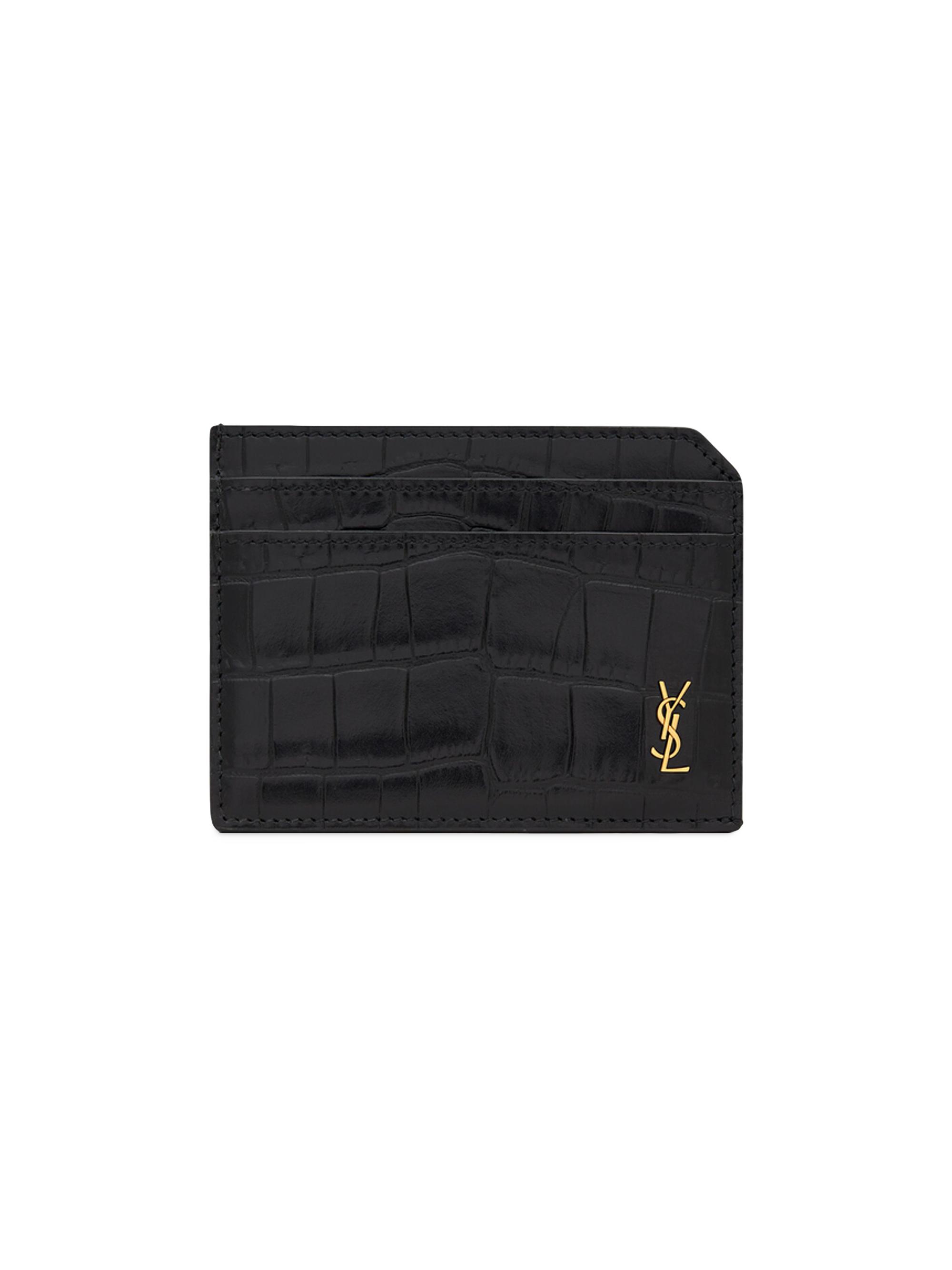 Saint Laurent Men's Tiny Cassandre Open Card Case in Matte Leather - Black