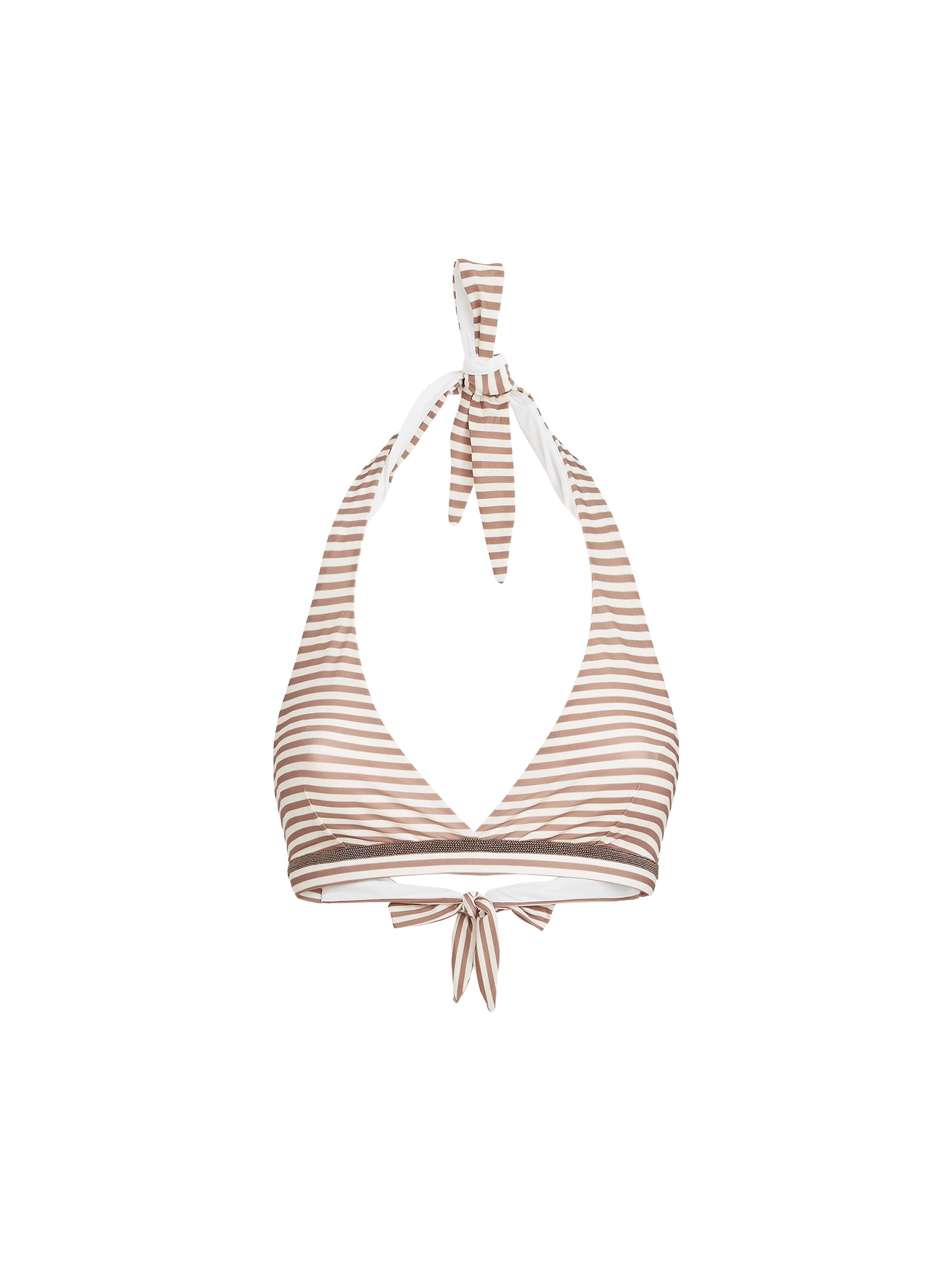Brunello Cucinelli Women's Striped Techno Jersey Bikini Top with Precious Trim - Beige | Thumbnail 6