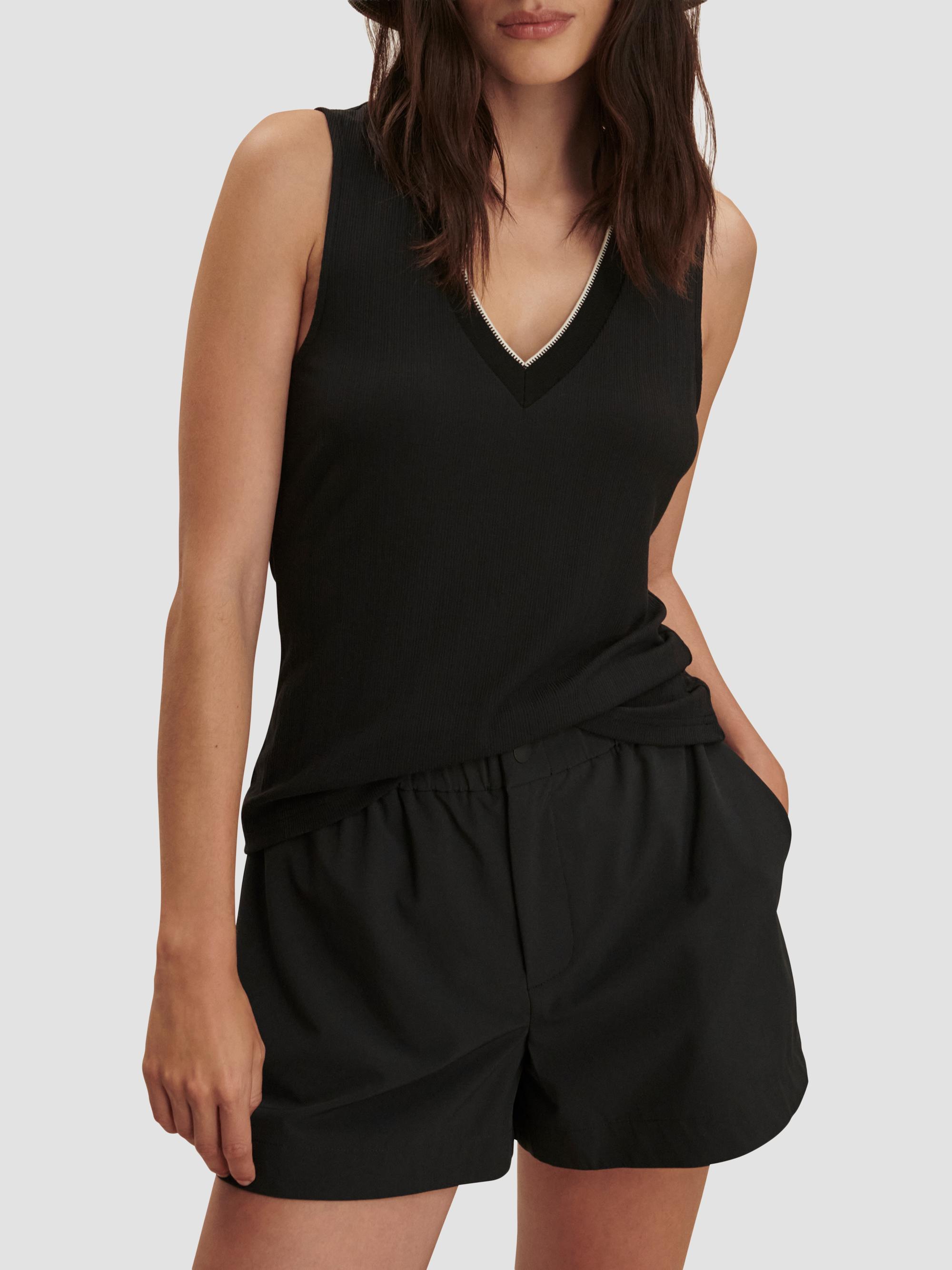 Varley Women's Corby Rib-Knit Plunging V-Neck Tank - Black | Thumbnail 2