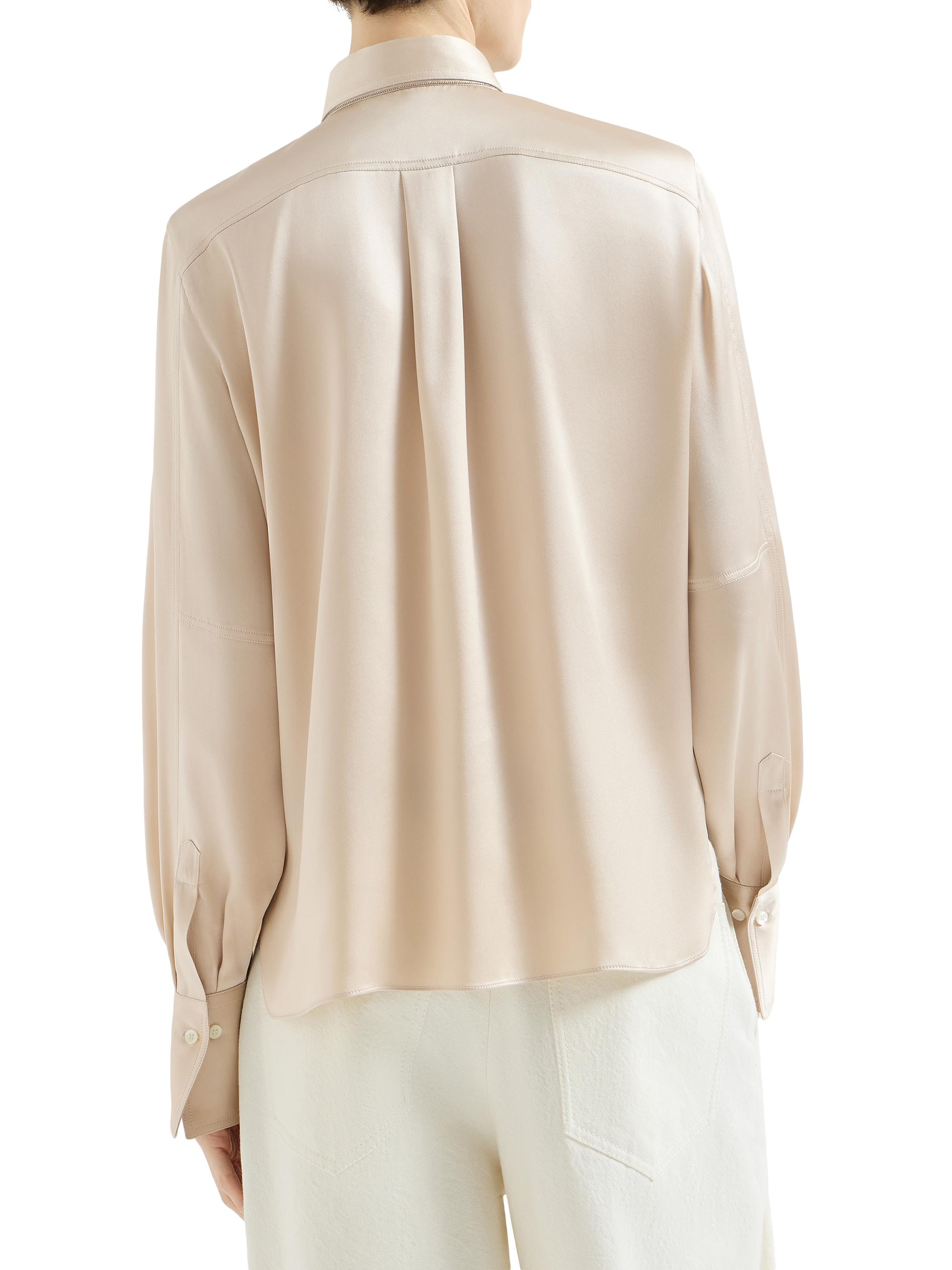 BRUNELLO CUCINELLI ベージュ長袖シャツ　モニーレ付き　XS Brunello Cucinelli Stretch Silk Satin Shirt with Monili | Saks