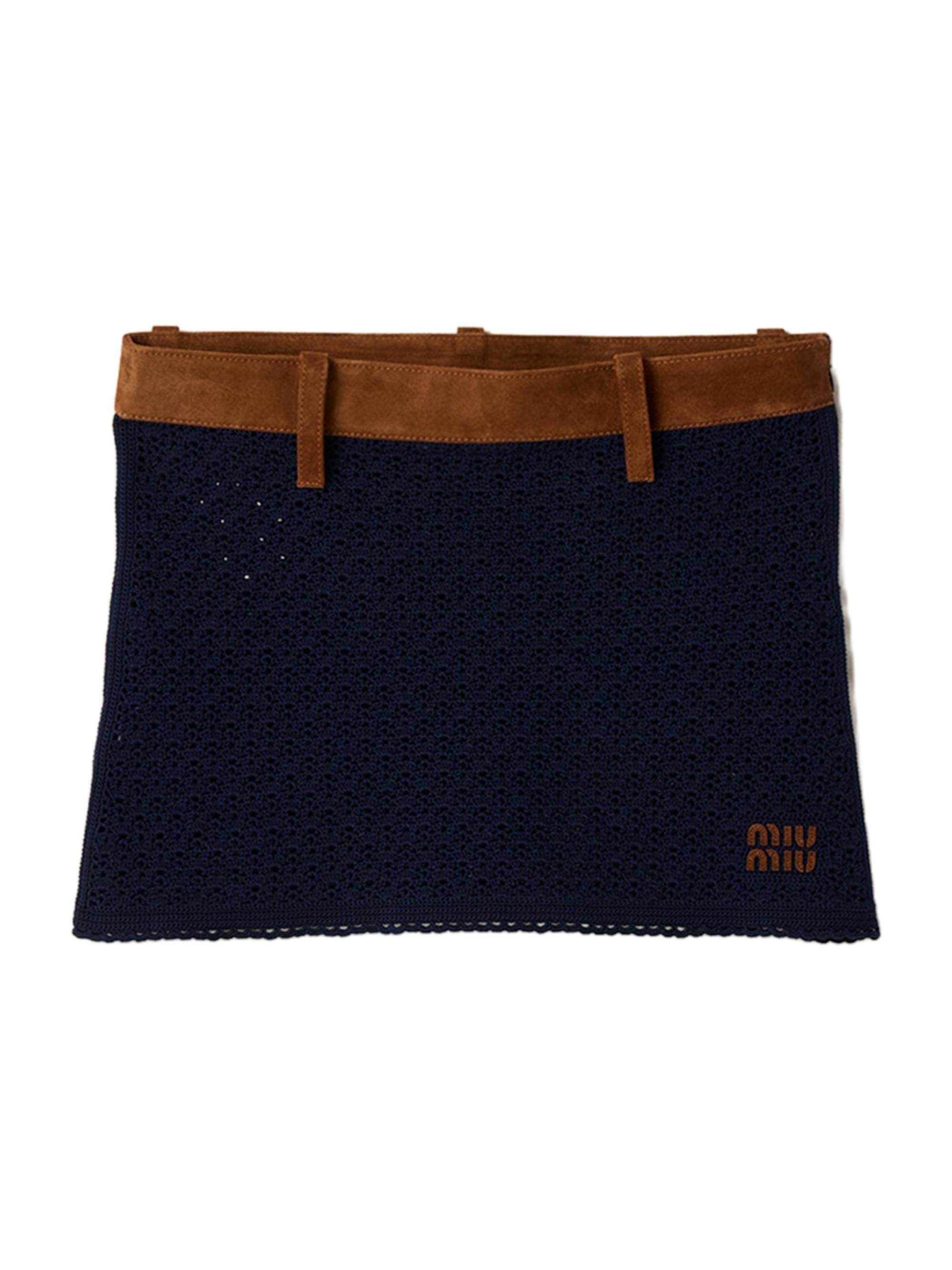Miu Miu Women's Cotton Crochet and Suede Mini Skirt - Blue