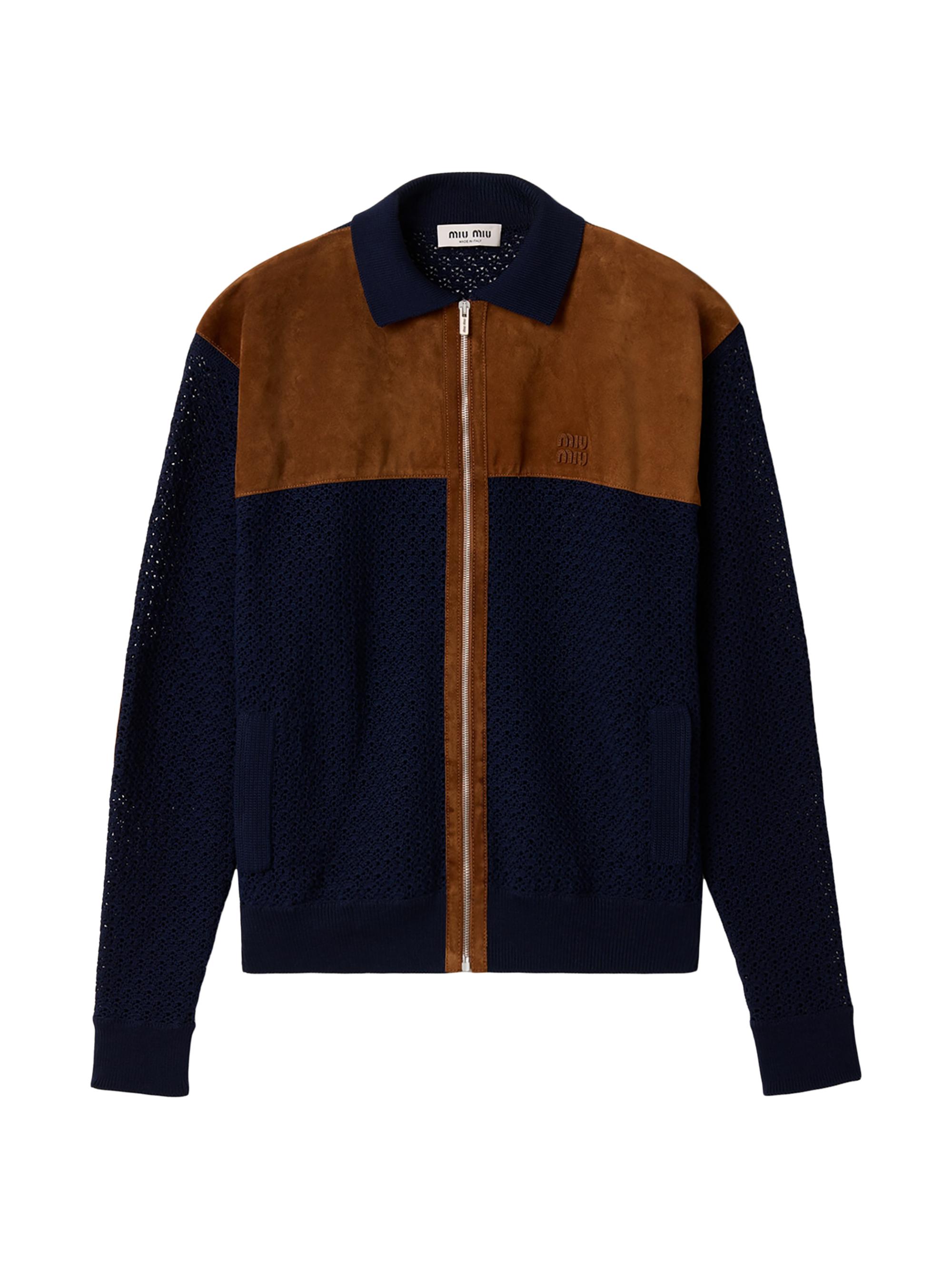 Miu Miu Women's Cotton Crochet and Suede Cardigan - Blue