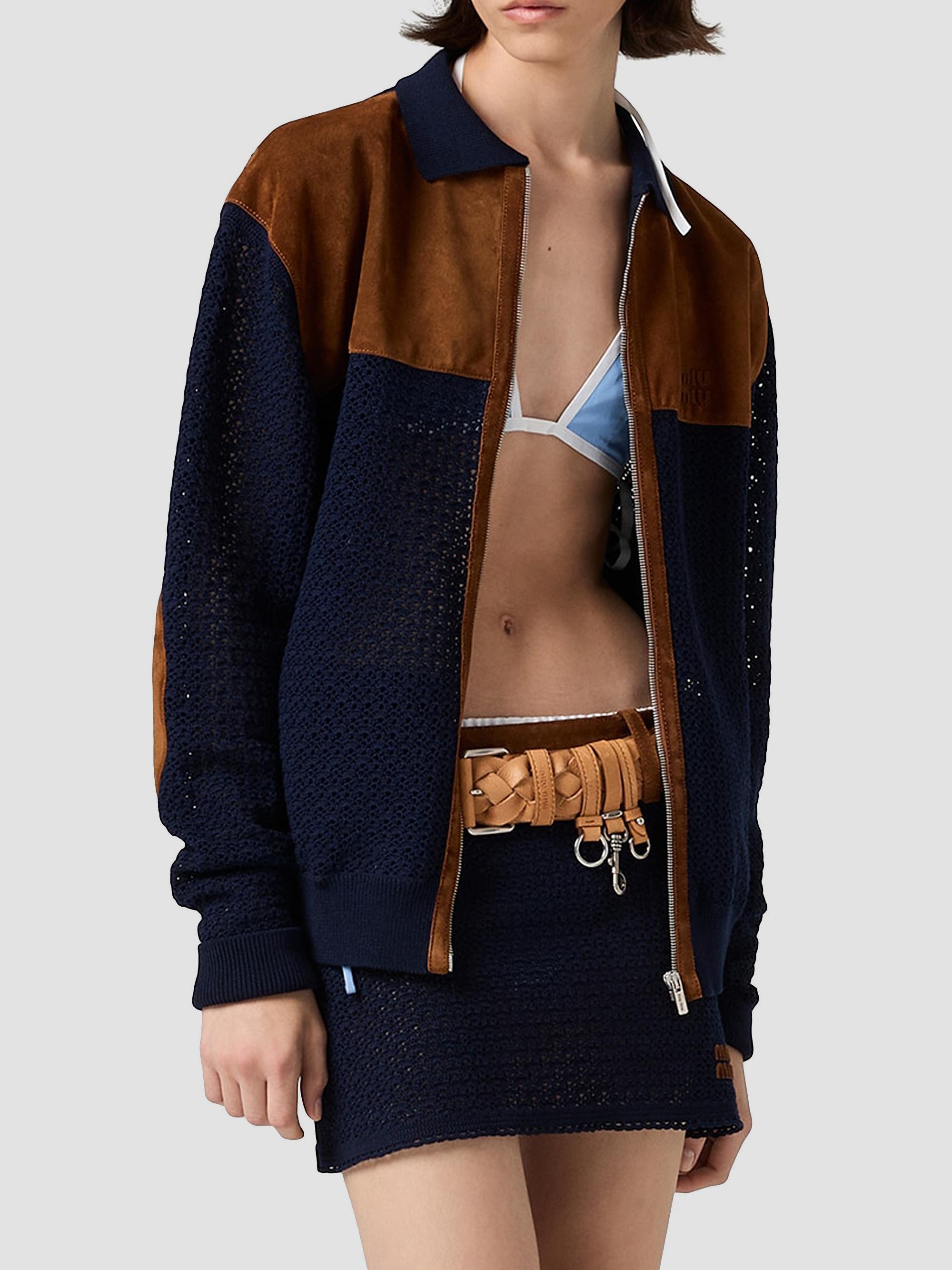 Miu Miu Cotton Crochet and Suede Cardigan | Saks Fifth Avenue