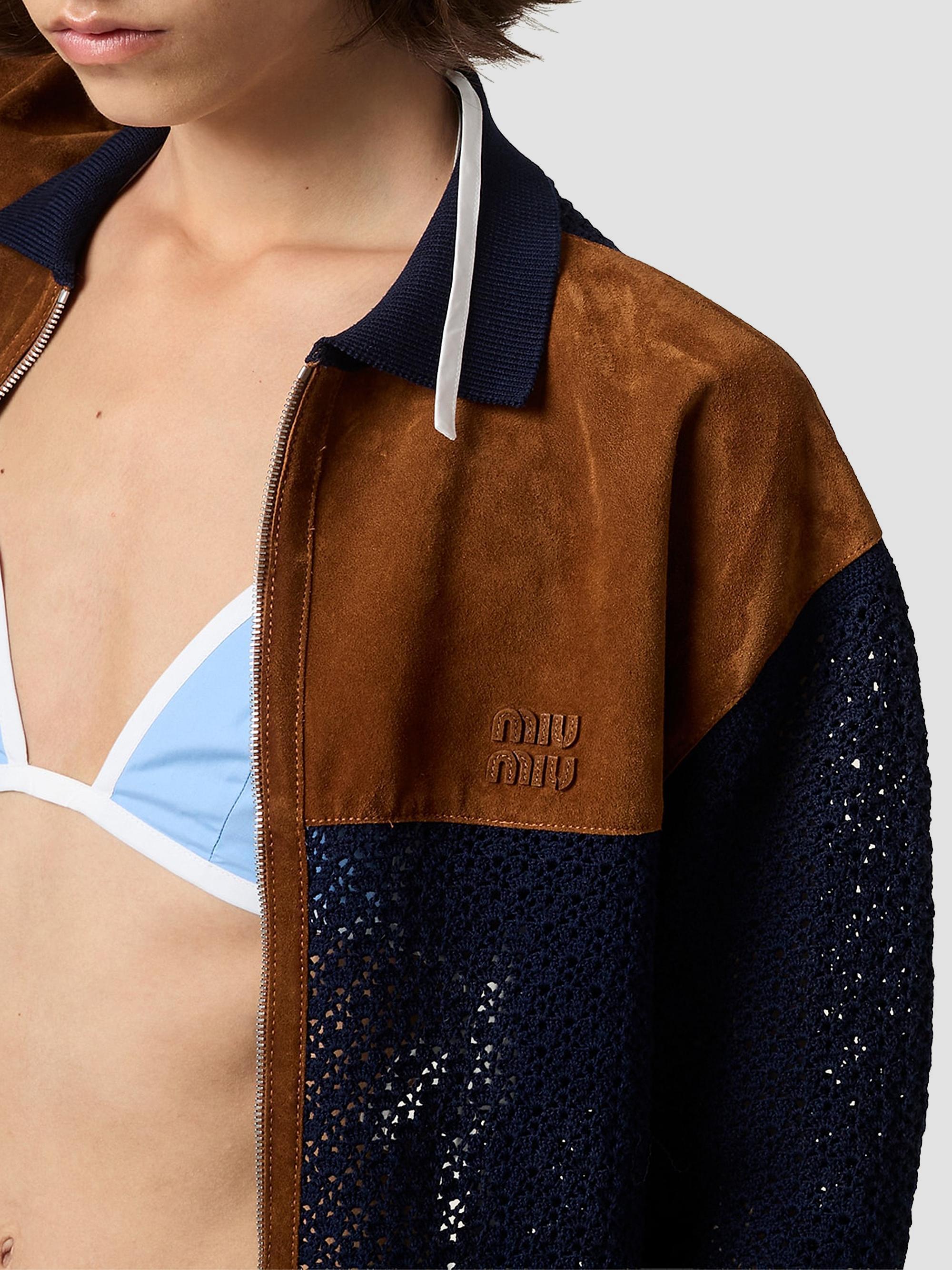 Miu Miu Cotton Crochet and Suede Cardigan | Saks Fifth Avenue