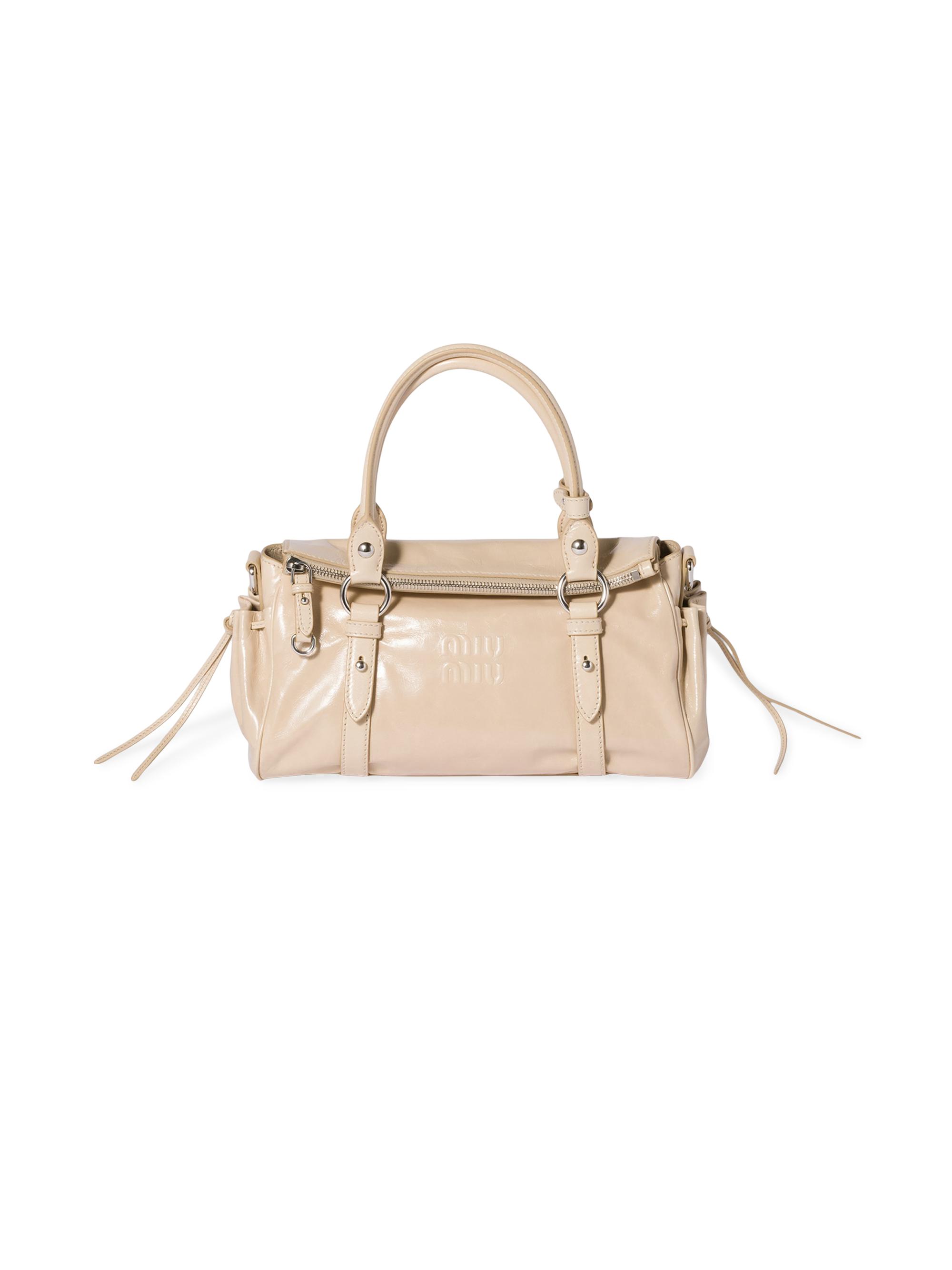 Miu Miu Women's Glossy Leather Top Handle Bag - Beige Khaki