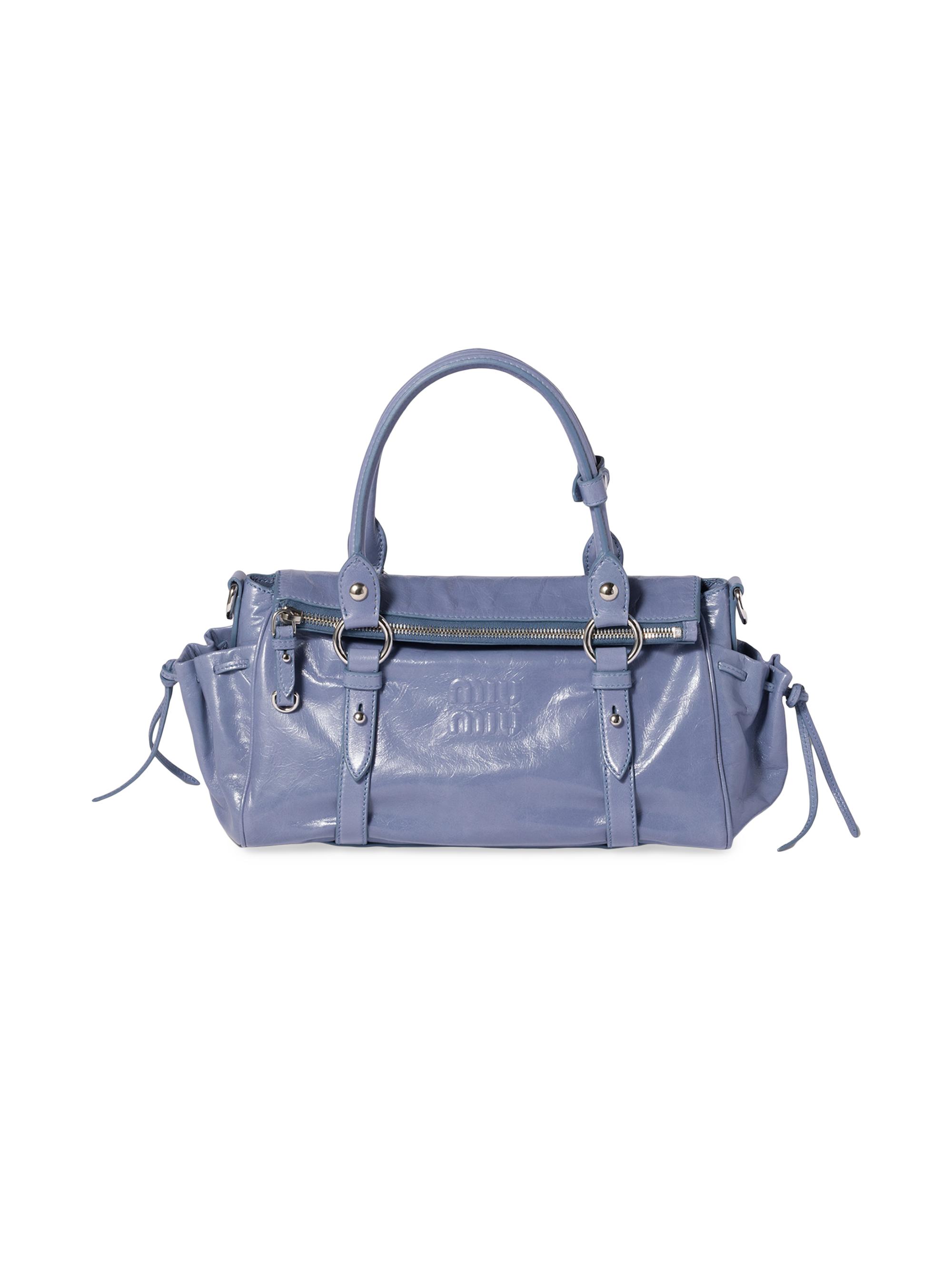 Miu Miu Women's Glossy Leather Top Handle Bag - Blue