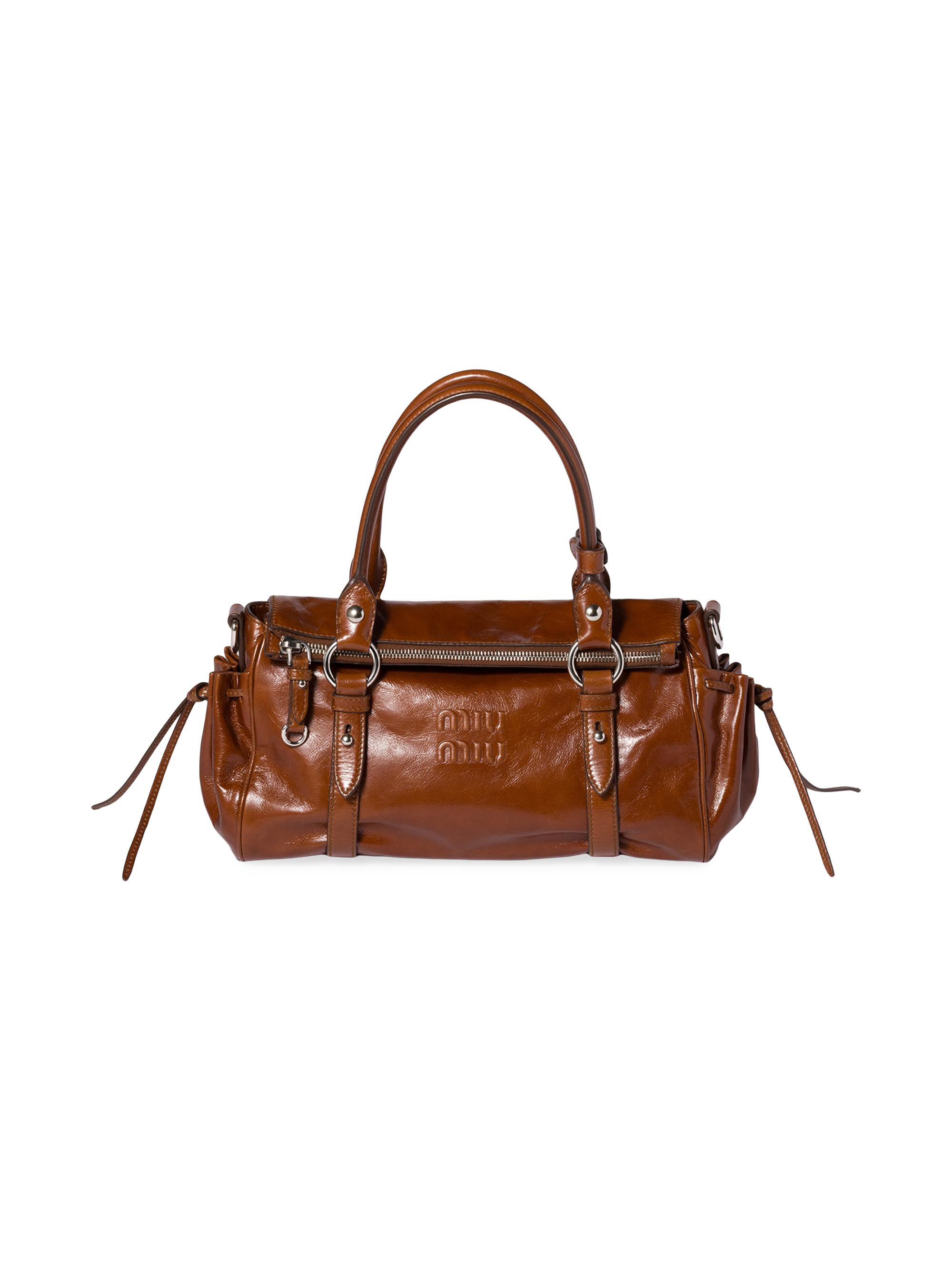 Miu Miu Women's Glossy Leather Top Handle Bag - Brown