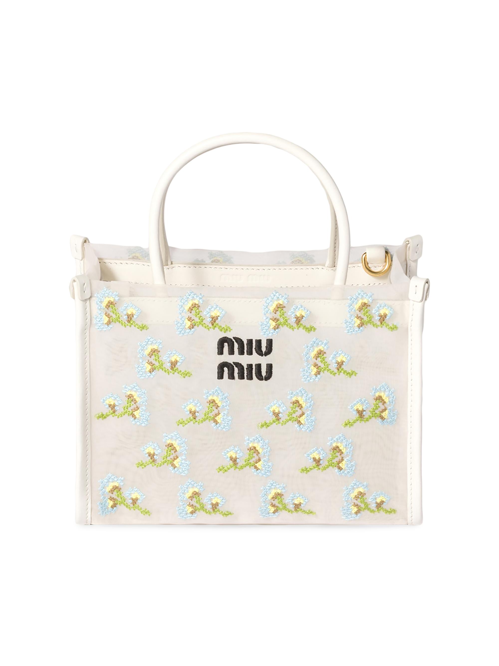 Miu Miu Women's Embroidered Mesh Top Handle Bag - White