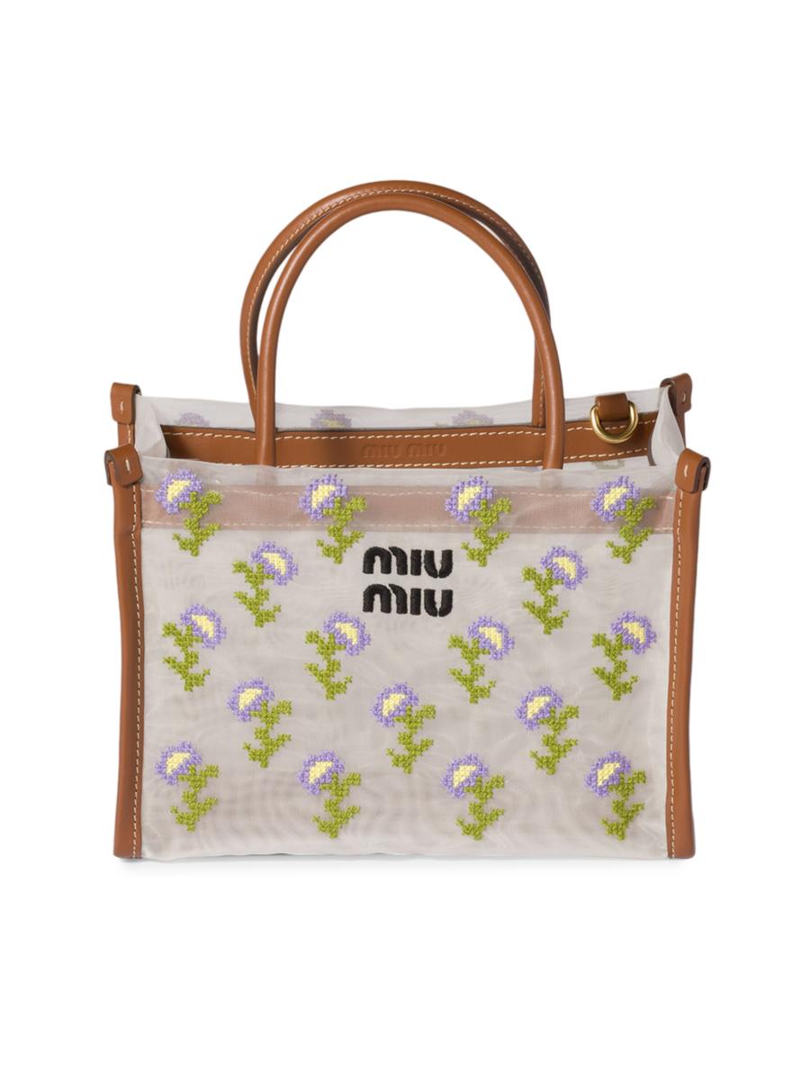 Miu Miu Embroidered Mesh Top-Handle Bag | Saks Fifth Avenue