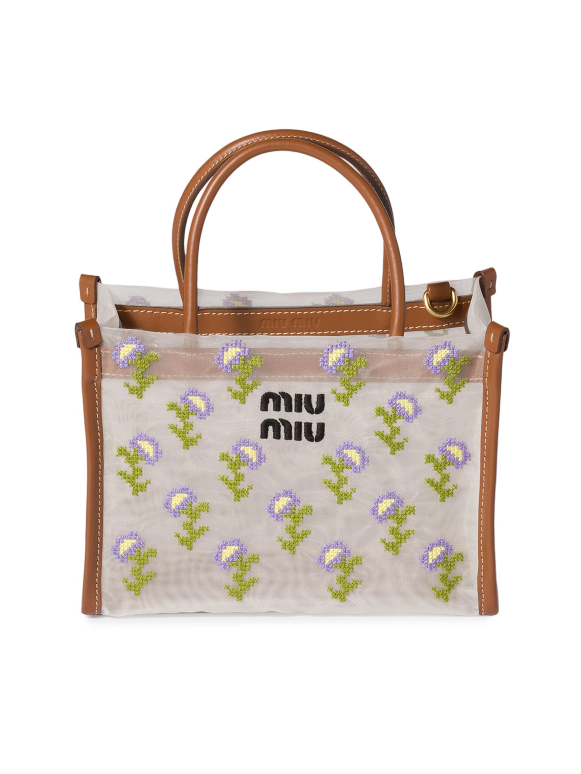 Miu Miu Women's Embroidered Mesh Top-Handle Bag - Brown