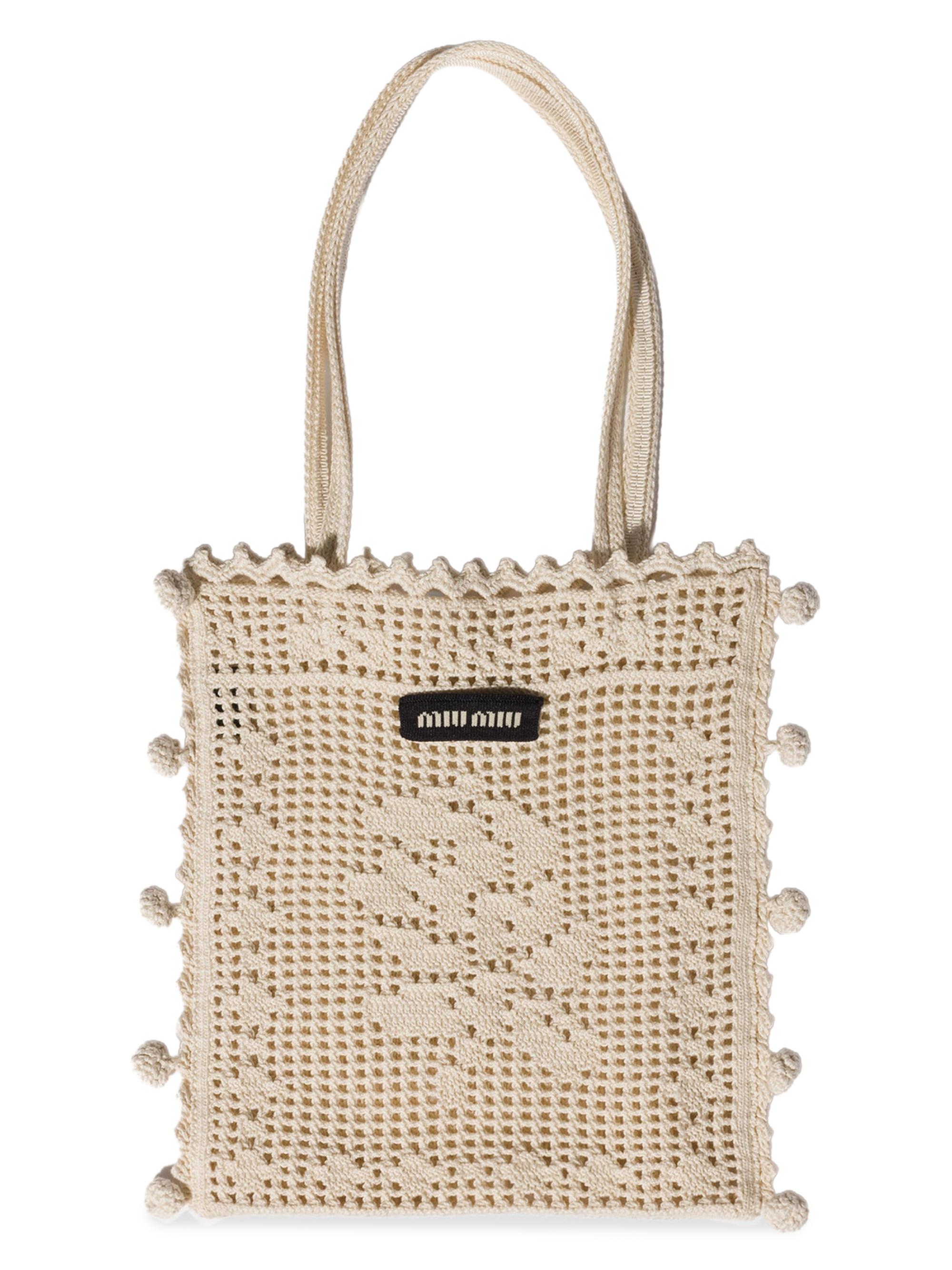 Miu Miu Women's Cotton Crochet Top Handle Bag - Beige Khaki