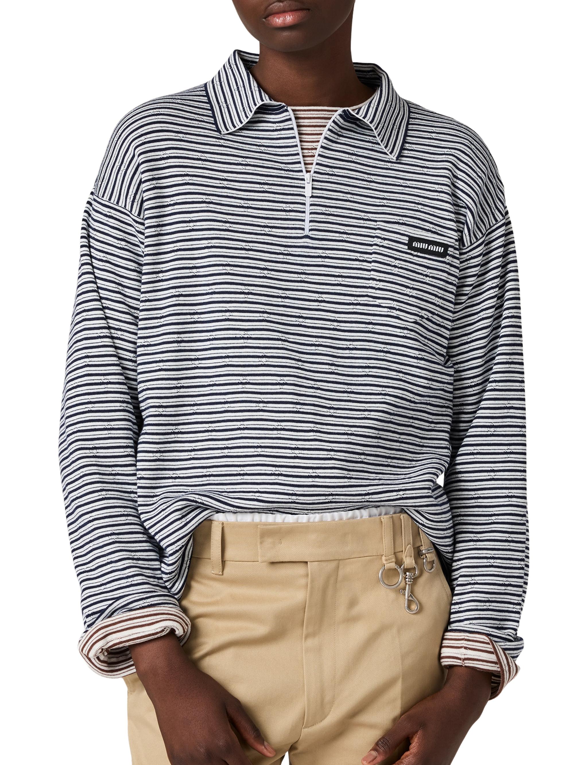 Miu Miu Women's Cotton, Cashmere and Silk Polo Shirt - White Multicolor | Thumbnail 3