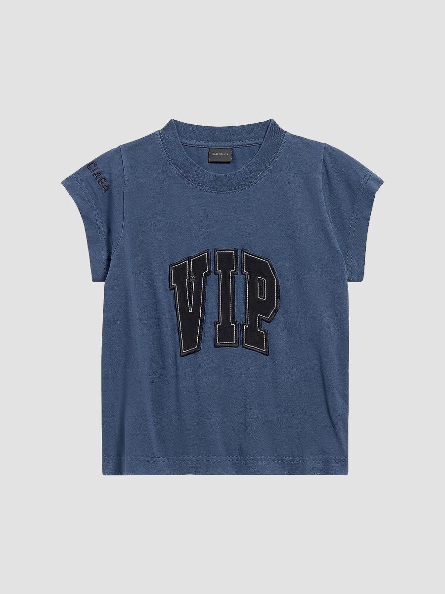 Balenciaga Women's Vip Team Logo Shrunk T-shirt In Dark Blue