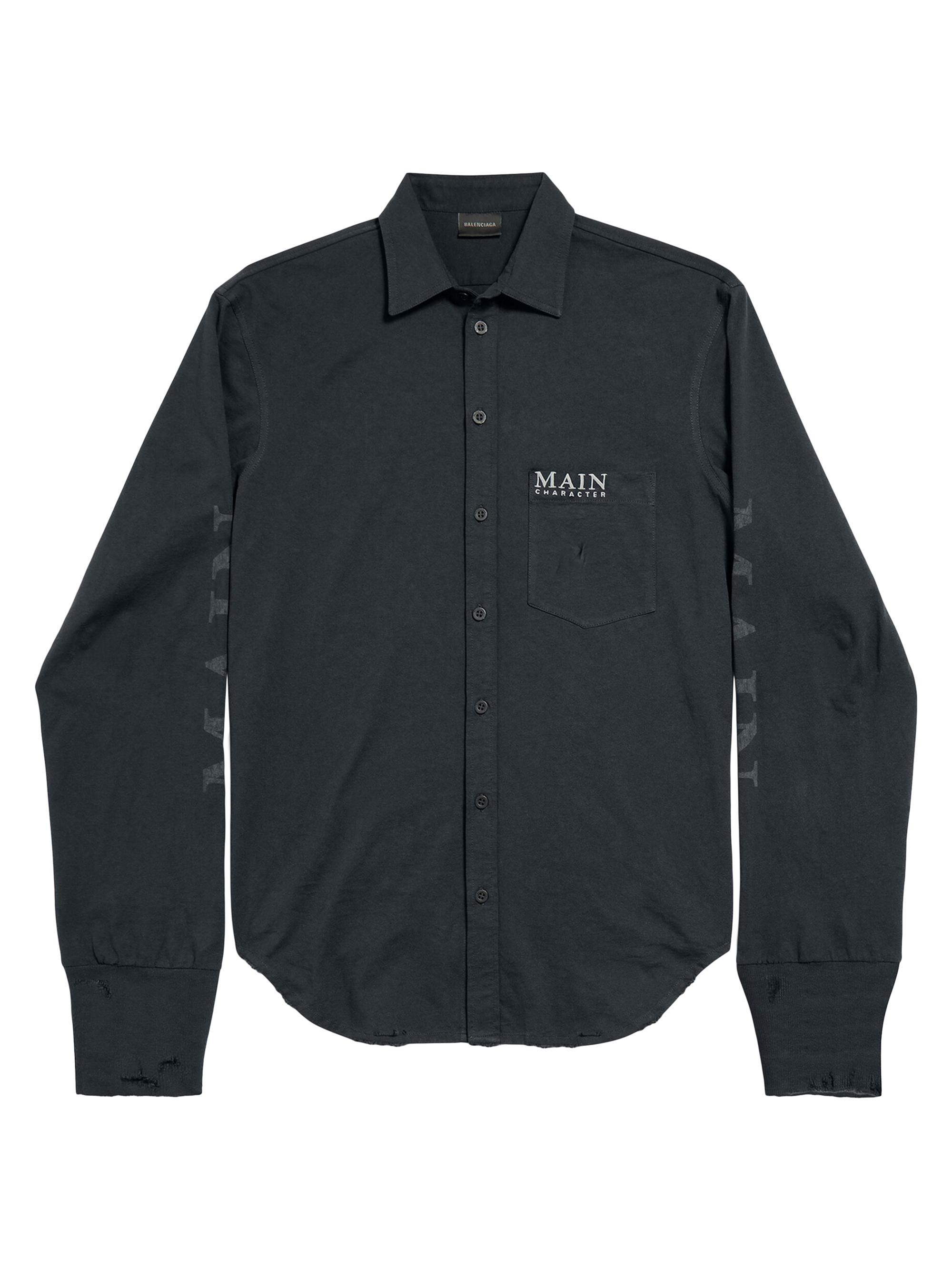 balenciaga men's dress shirt Balenciaga Men's Logomania All Over Minimal Short Sleeve Shirt Large Fit