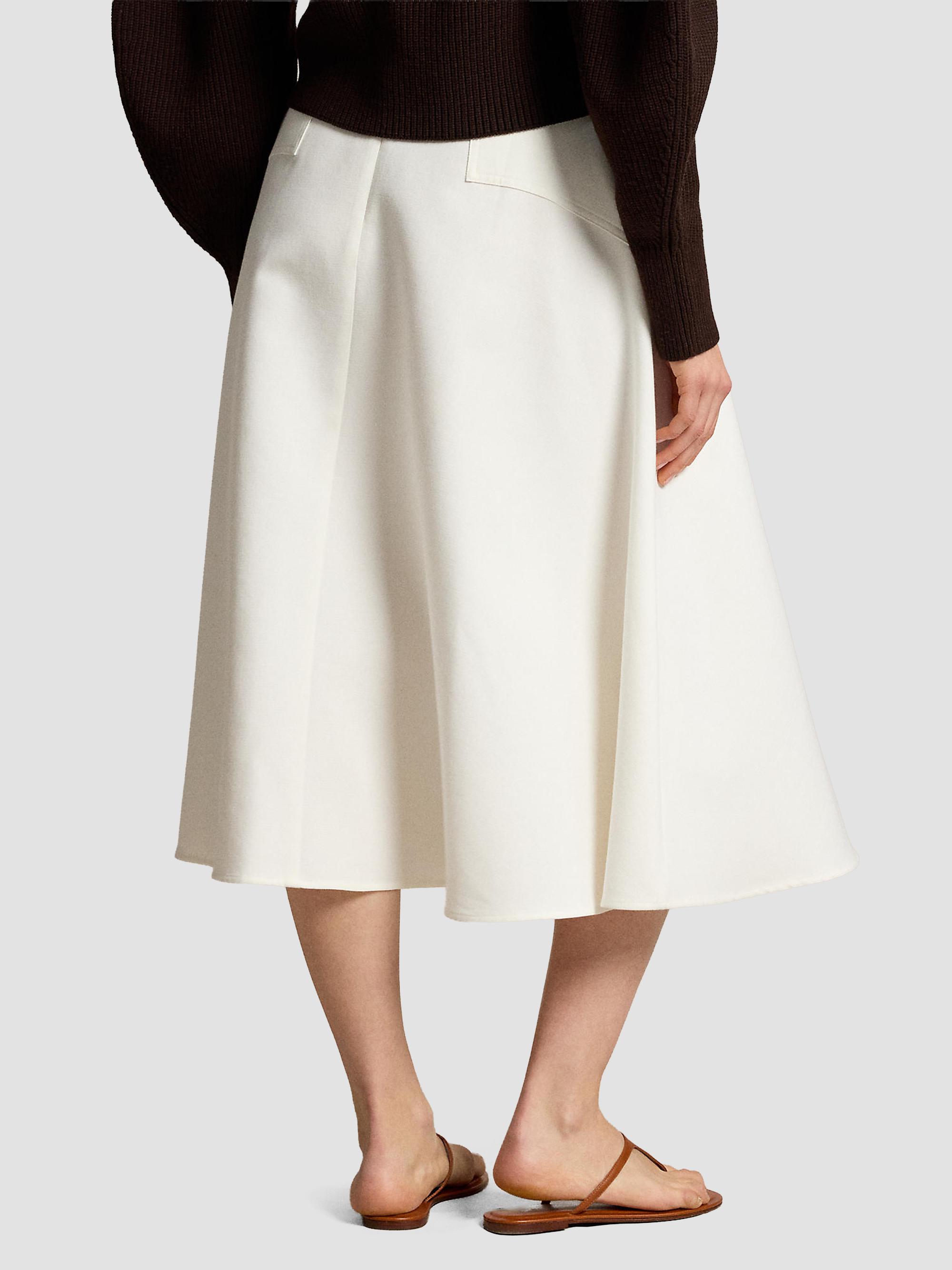 Polo Ralph Lauren Women's Cotton-Wool A-Line Midi Skirt - Cream | Thumbnail 3