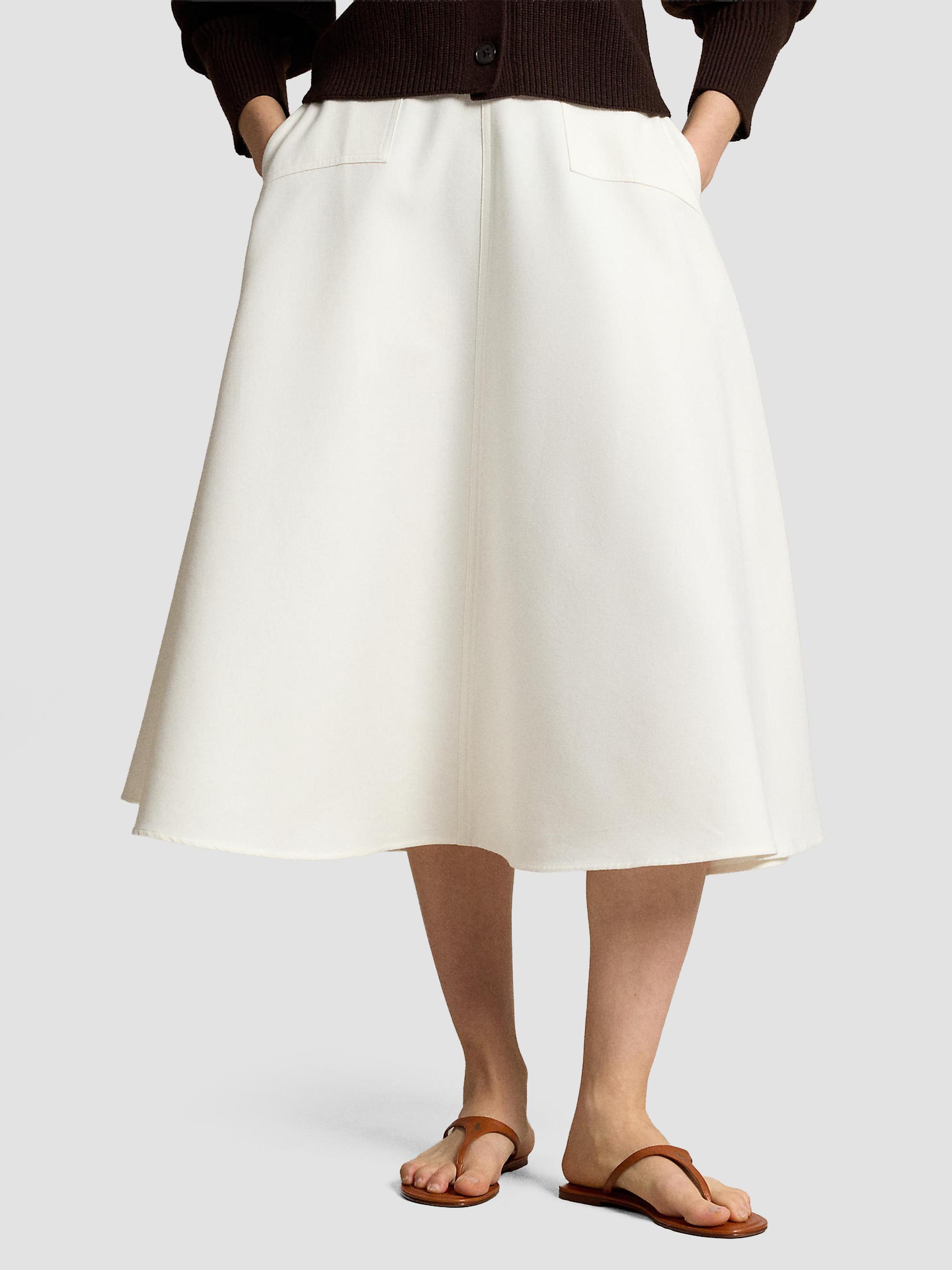 Polo Ralph Lauren Women's Cotton-Wool A-Line Midi Skirt - Cream | Thumbnail 4