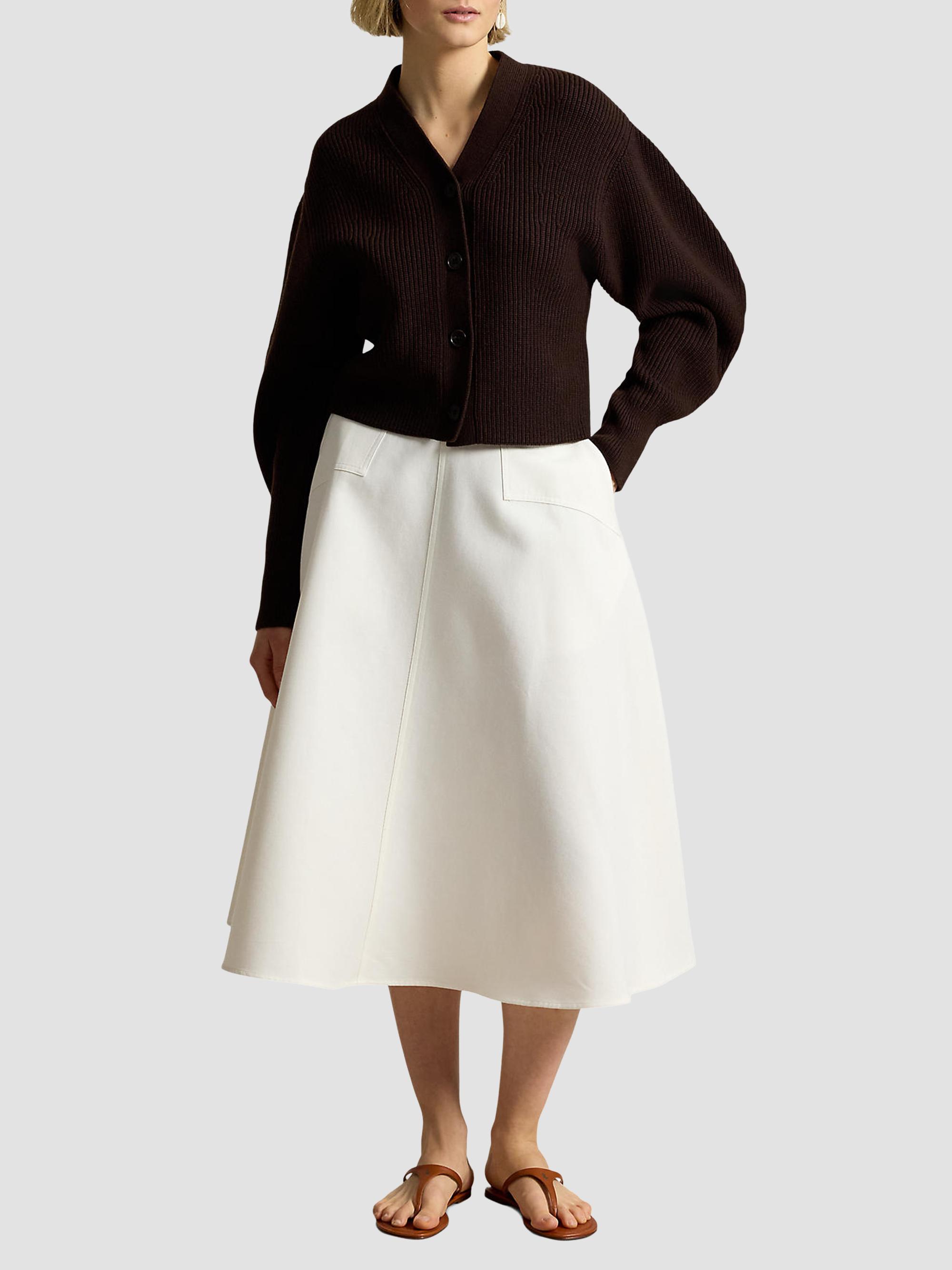 Polo Ralph Lauren Women's Cotton-Wool A-Line Midi Skirt - Cream | Thumbnail 2