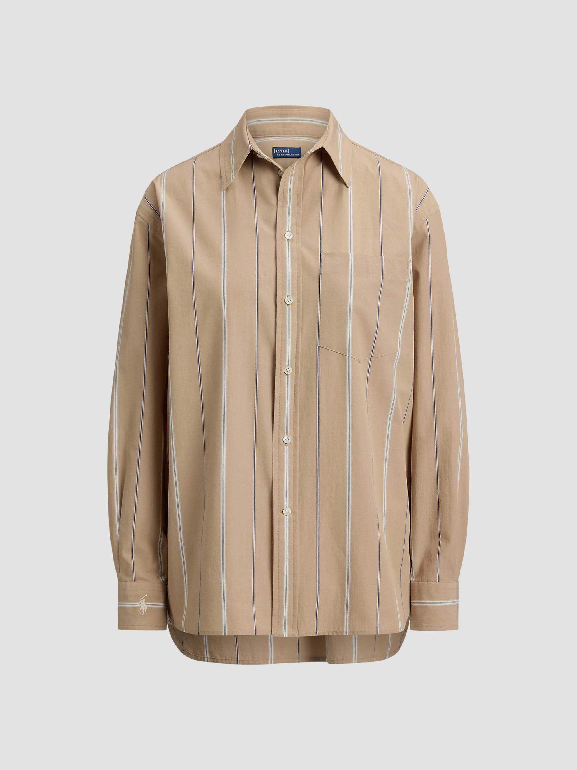 Polo Ralph Lauren Women's Oversized Striped Cotton Button-Front Shirt - Tan Cream