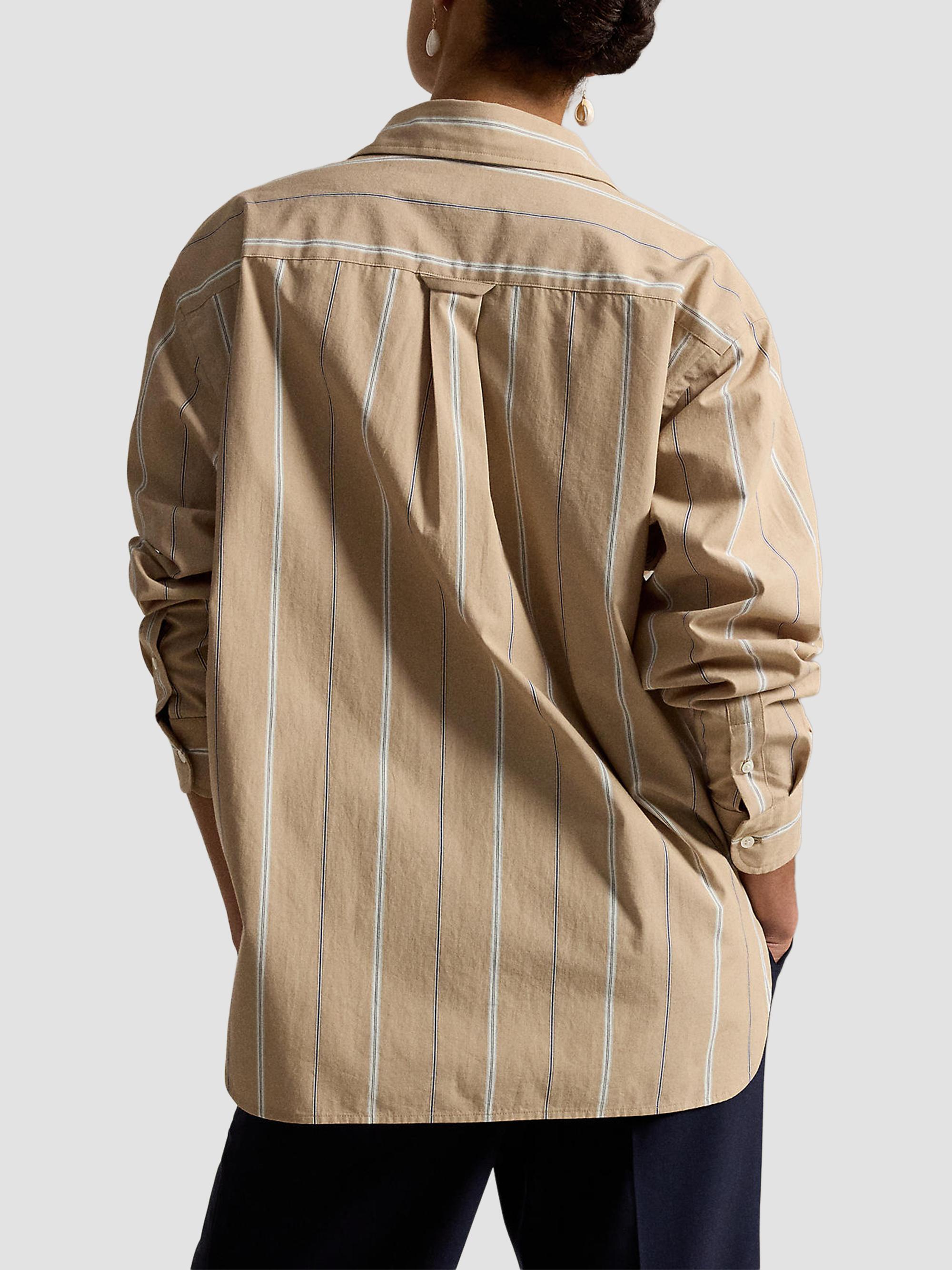 Polo Ralph Lauren Women's Oversized Striped Cotton Button-Front Shirt - Tan Cream | Thumbnail 3