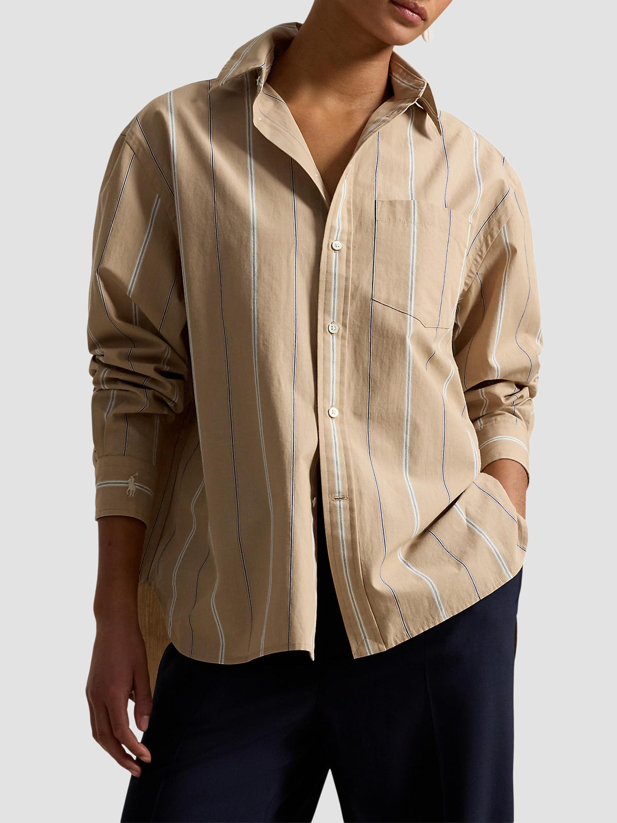Polo Ralph Lauren Women's Oversized Striped Cotton Button-Front Shirt - Tan Cream | Thumbnail 4