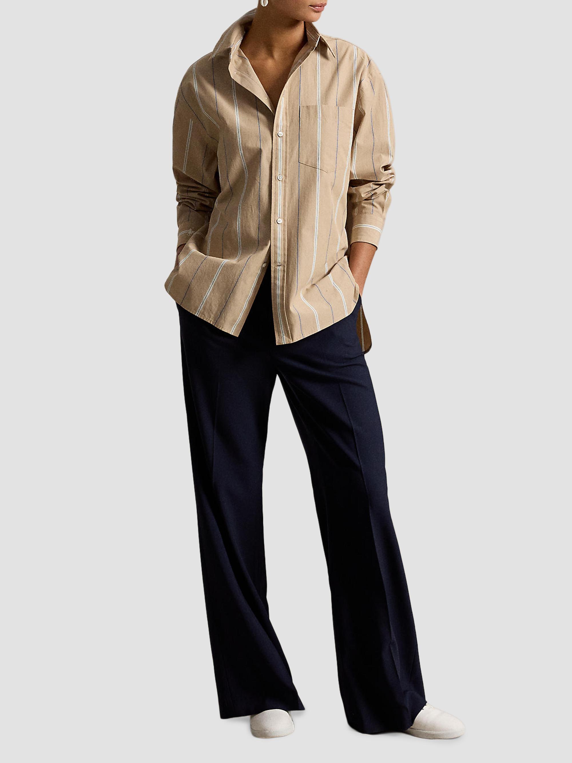 Polo Ralph Lauren Women's Oversized Striped Cotton Button-Front Shirt - Tan Cream | Thumbnail 2