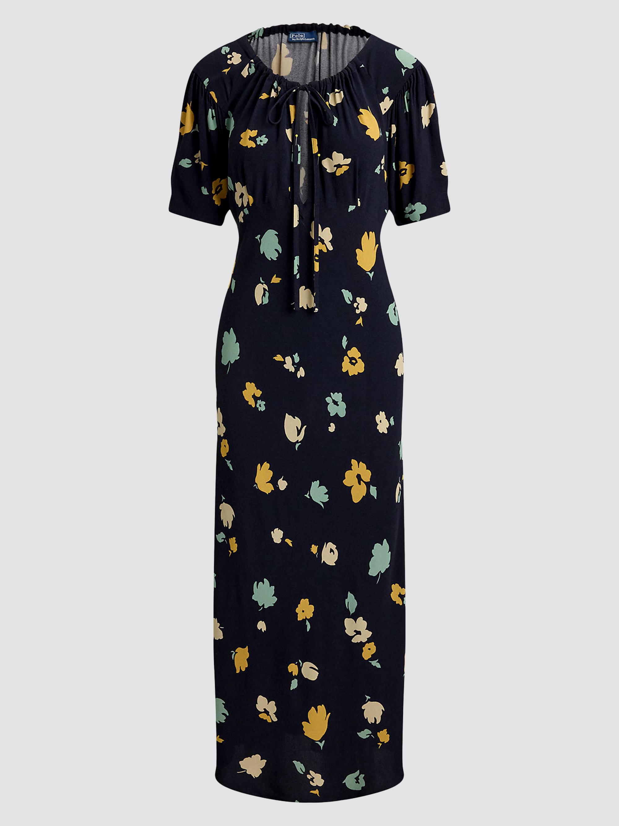 Polo Ralph Lauren Women's Floral Crepe Midi Dress - Tulip Navy Yellow
