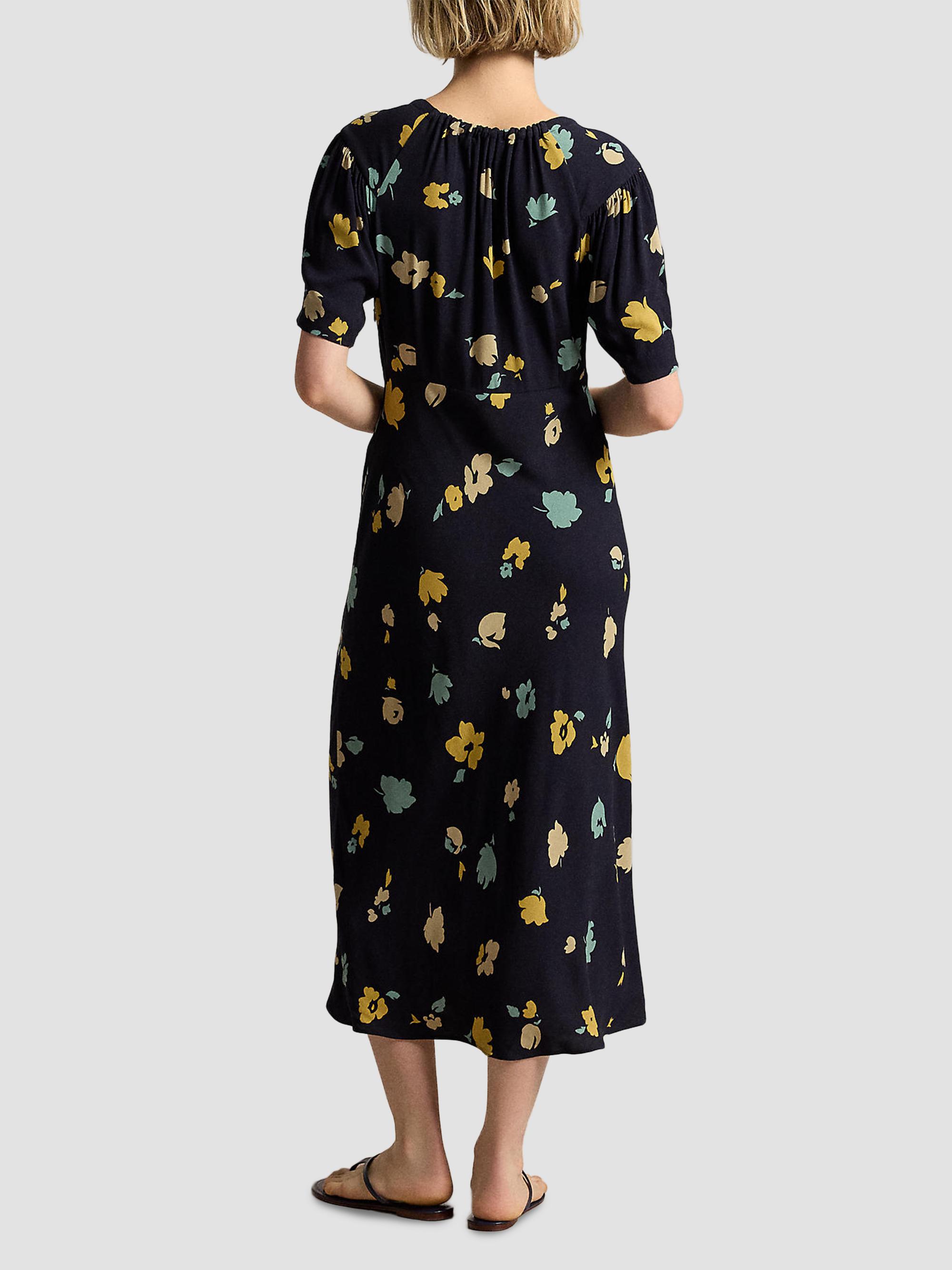 Polo Ralph Lauren Women's Floral Crepe Midi Dress - Tulip Navy Yellow | Thumbnail 3