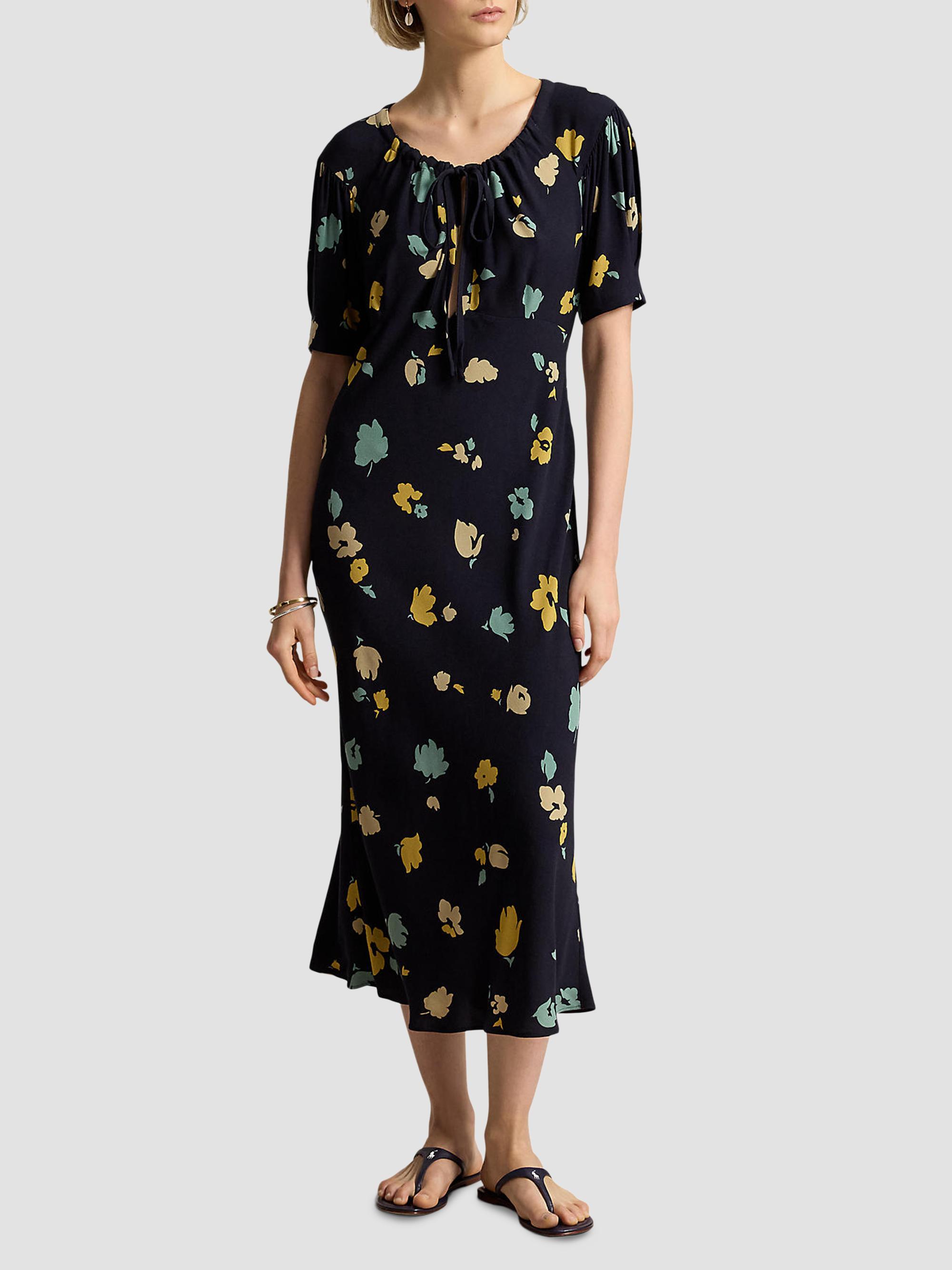 Polo Ralph Lauren Women's Floral Crepe Midi Dress - Tulip Navy Yellow | Thumbnail 2
