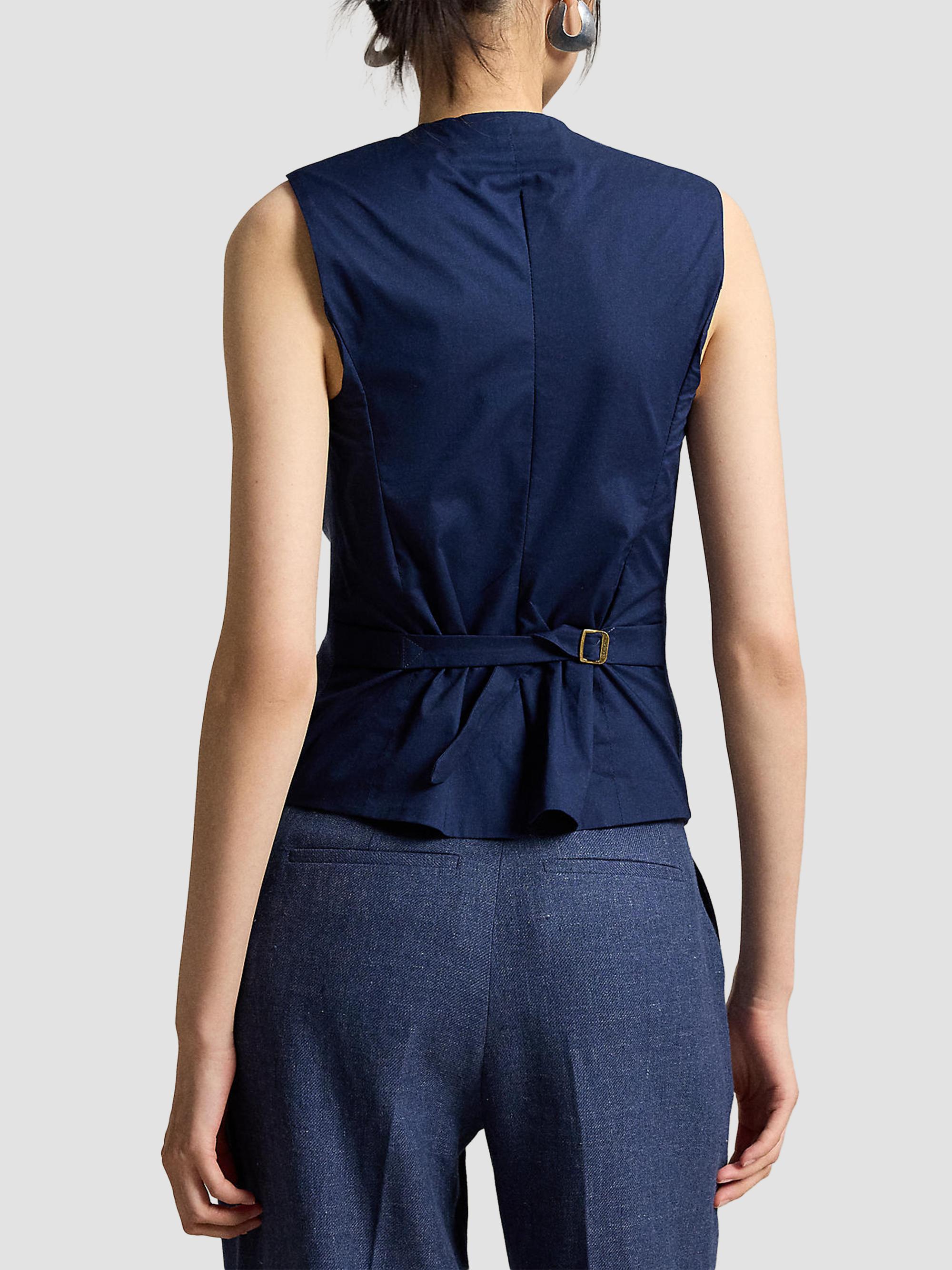 Polo Ralph Lauren Women's Buttoned Linen-Cotton Vest - Blue Melange | Thumbnail 3
