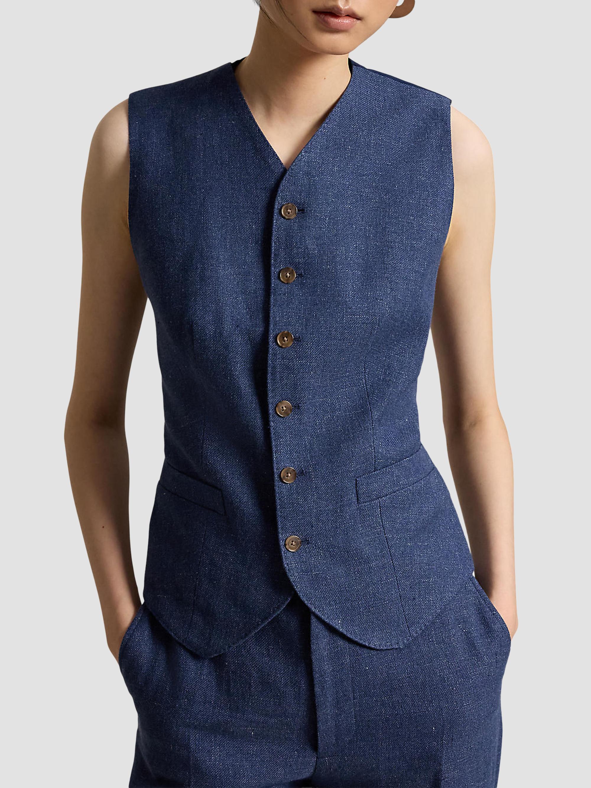 Polo Ralph Lauren Women's Buttoned Linen-Cotton Vest - Blue Melange | Thumbnail 4