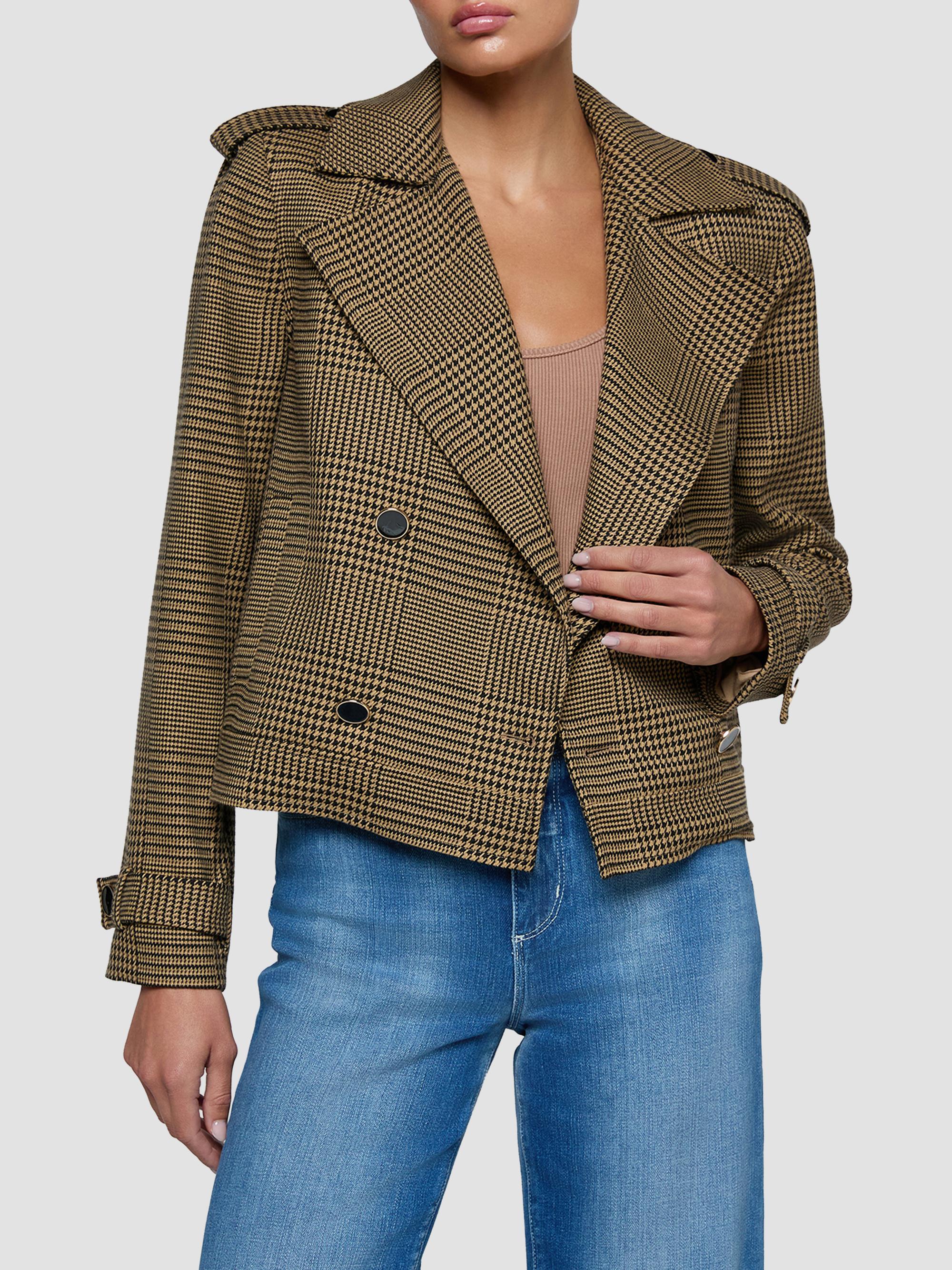 L'AGENCE Women's Xoey Houndstooth Crop Trench Jacket - Brown Black Glen Plaid | Thumbnail 4