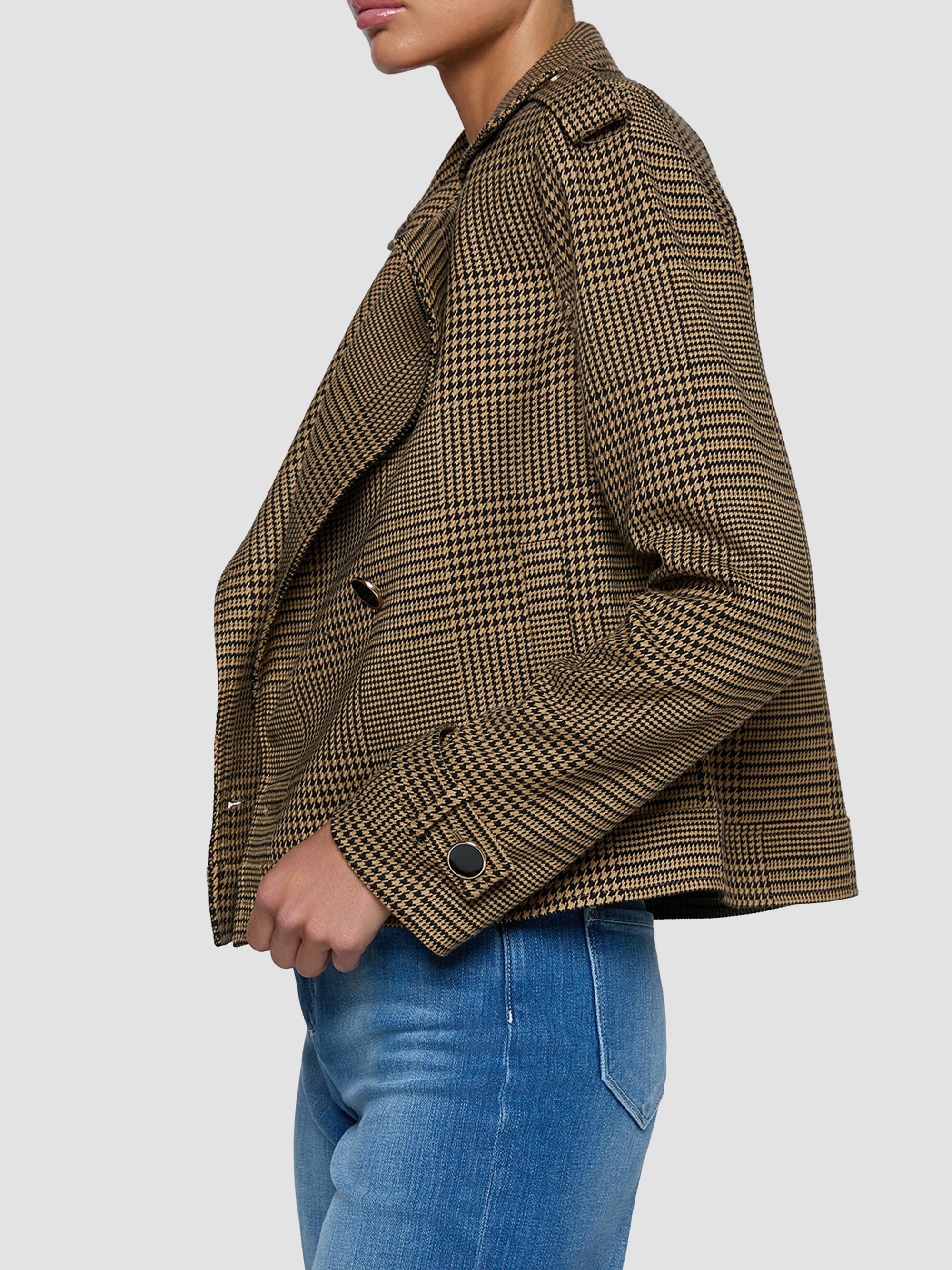 L'AGENCE Women's Xoey Houndstooth Crop Trench Jacket - Brown Black Glen Plaid | Thumbnail 5