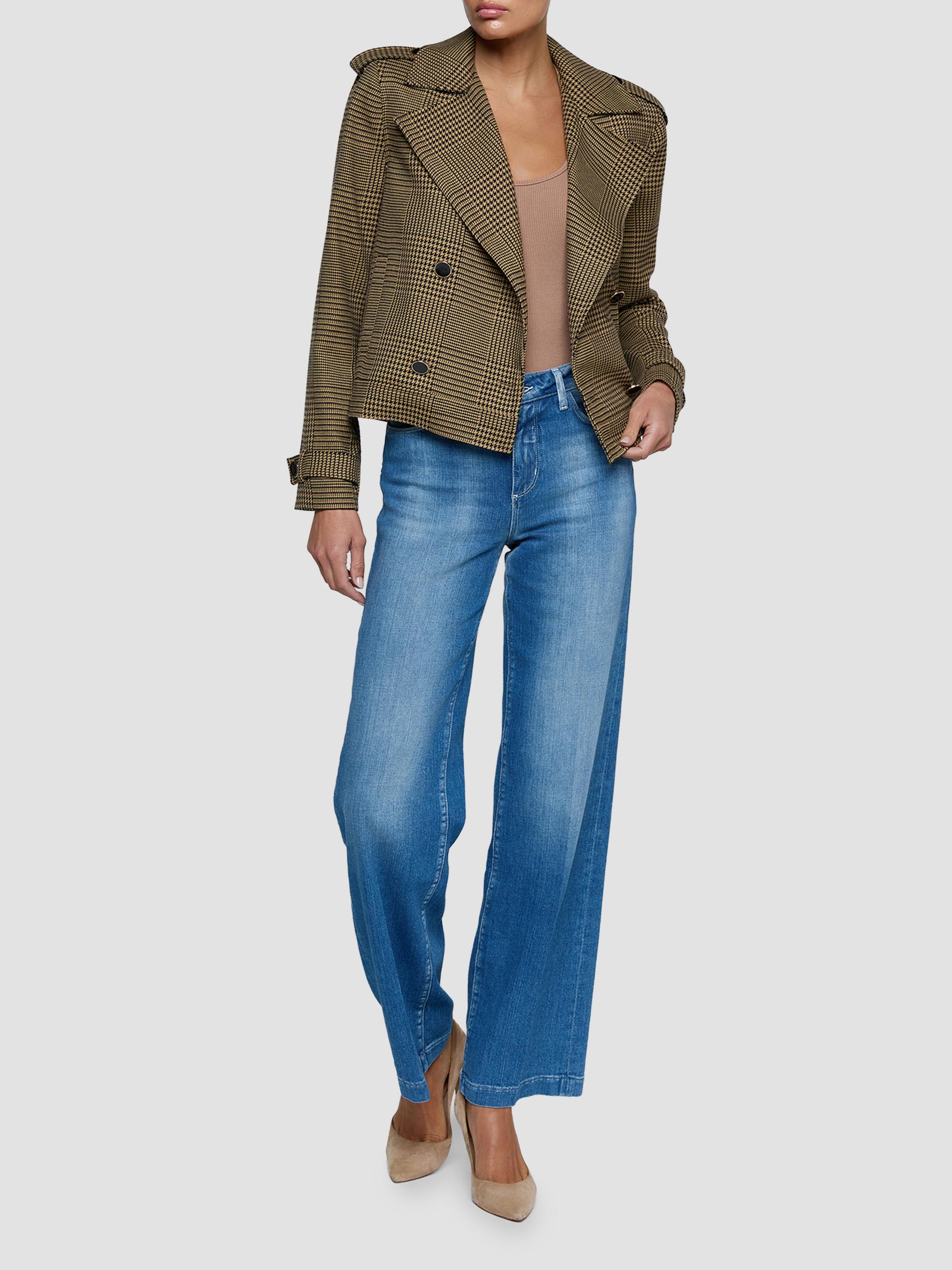 L'AGENCE Women's Xoey Houndstooth Crop Trench Jacket - Brown Black Glen Plaid | Thumbnail 2