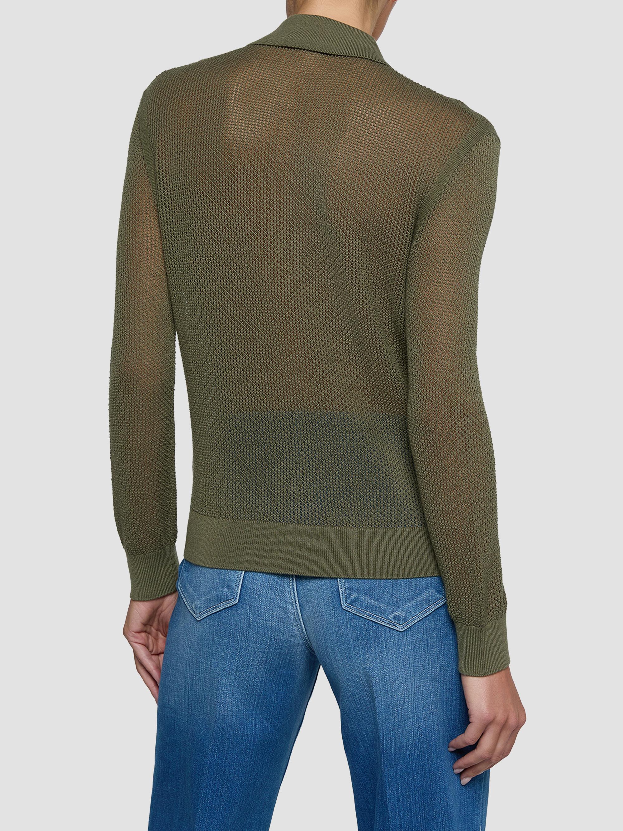L'AGENCE Women's Carine Pointelle Spread Collar Sweater - Smokey Olive | Thumbnail 3