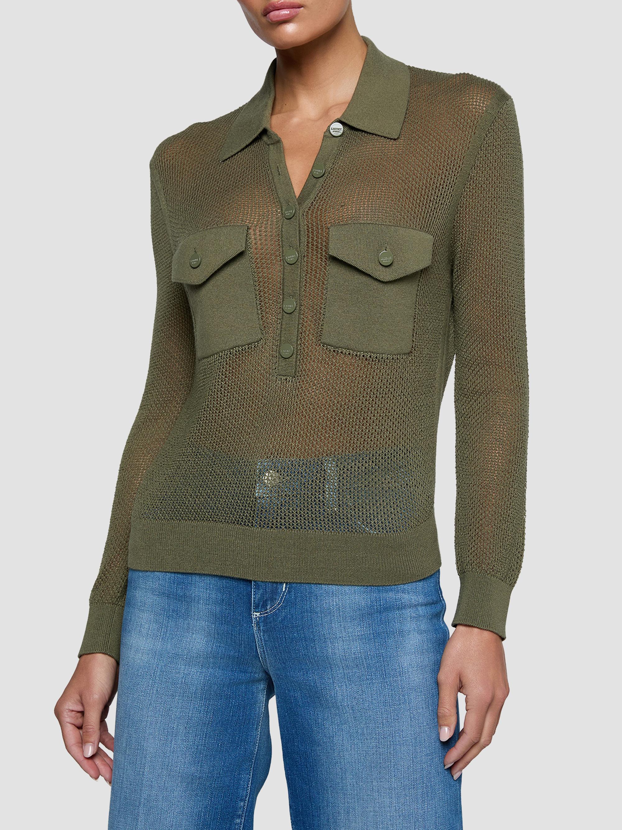 L'AGENCE Women's Carine Pointelle Spread Collar Sweater - Smokey Olive | Thumbnail 5