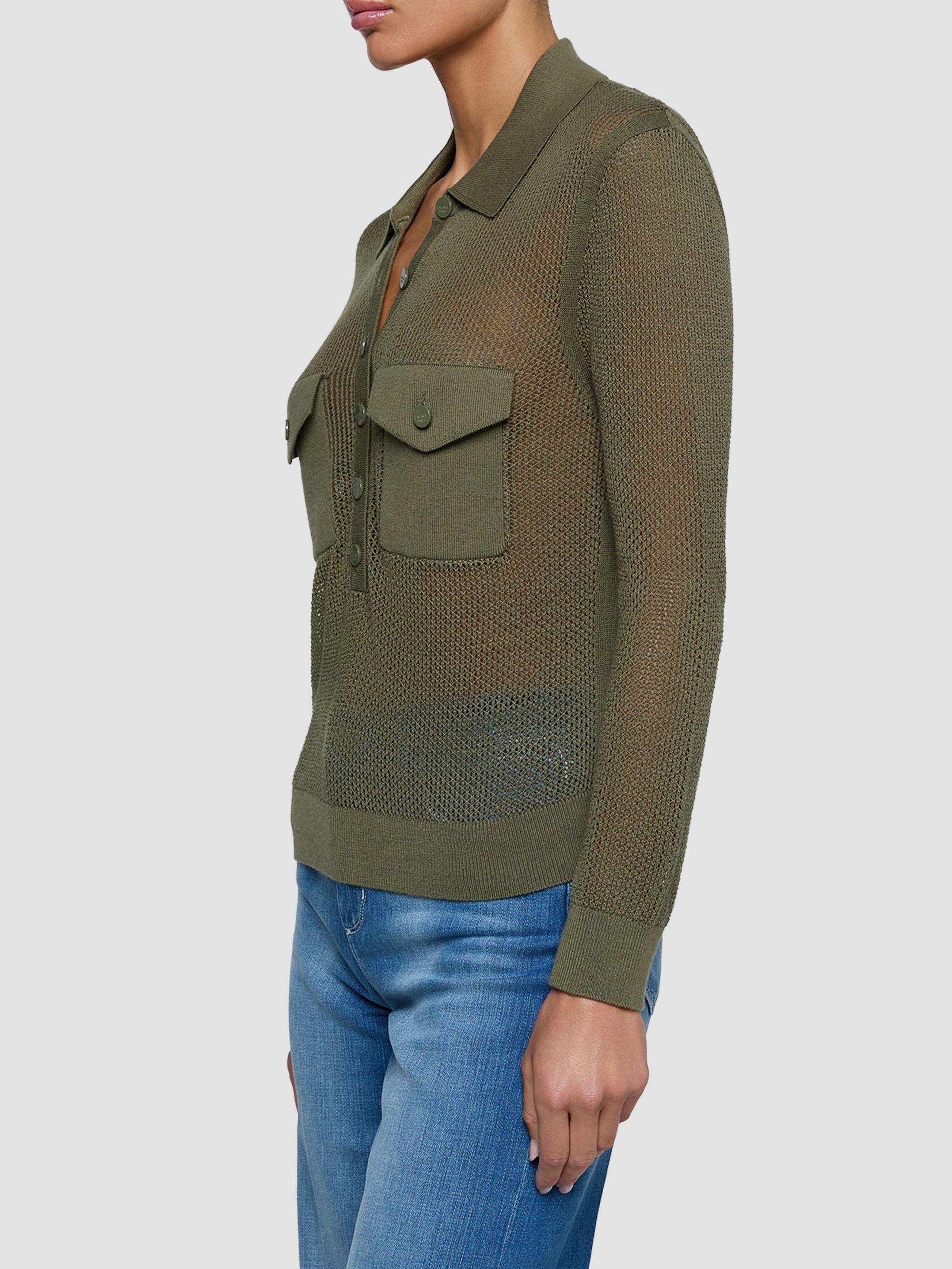L'AGENCE Women's Carine Pointelle Spread Collar Sweater - Smokey Olive | Thumbnail 6