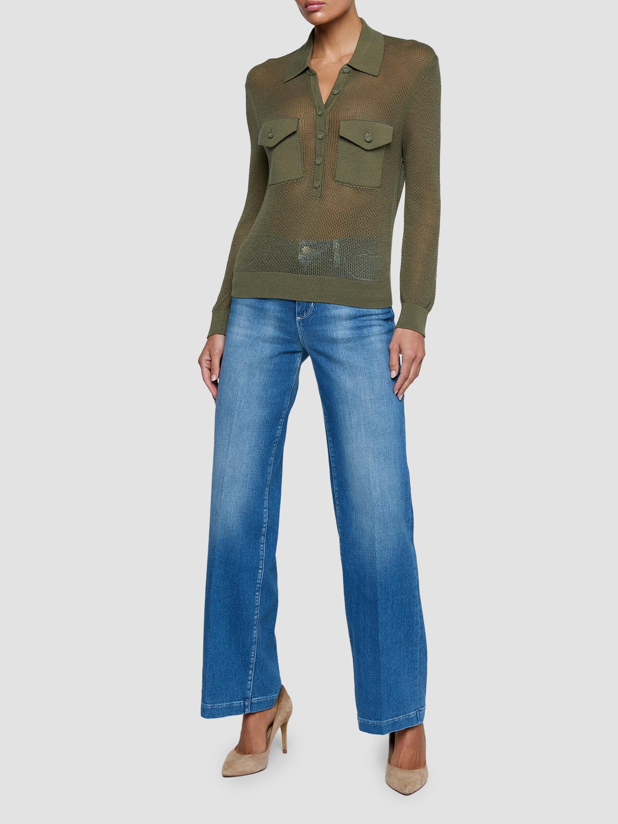 L'AGENCE Women's Carine Pointelle Spread Collar Sweater - Smokey Olive | Thumbnail 2