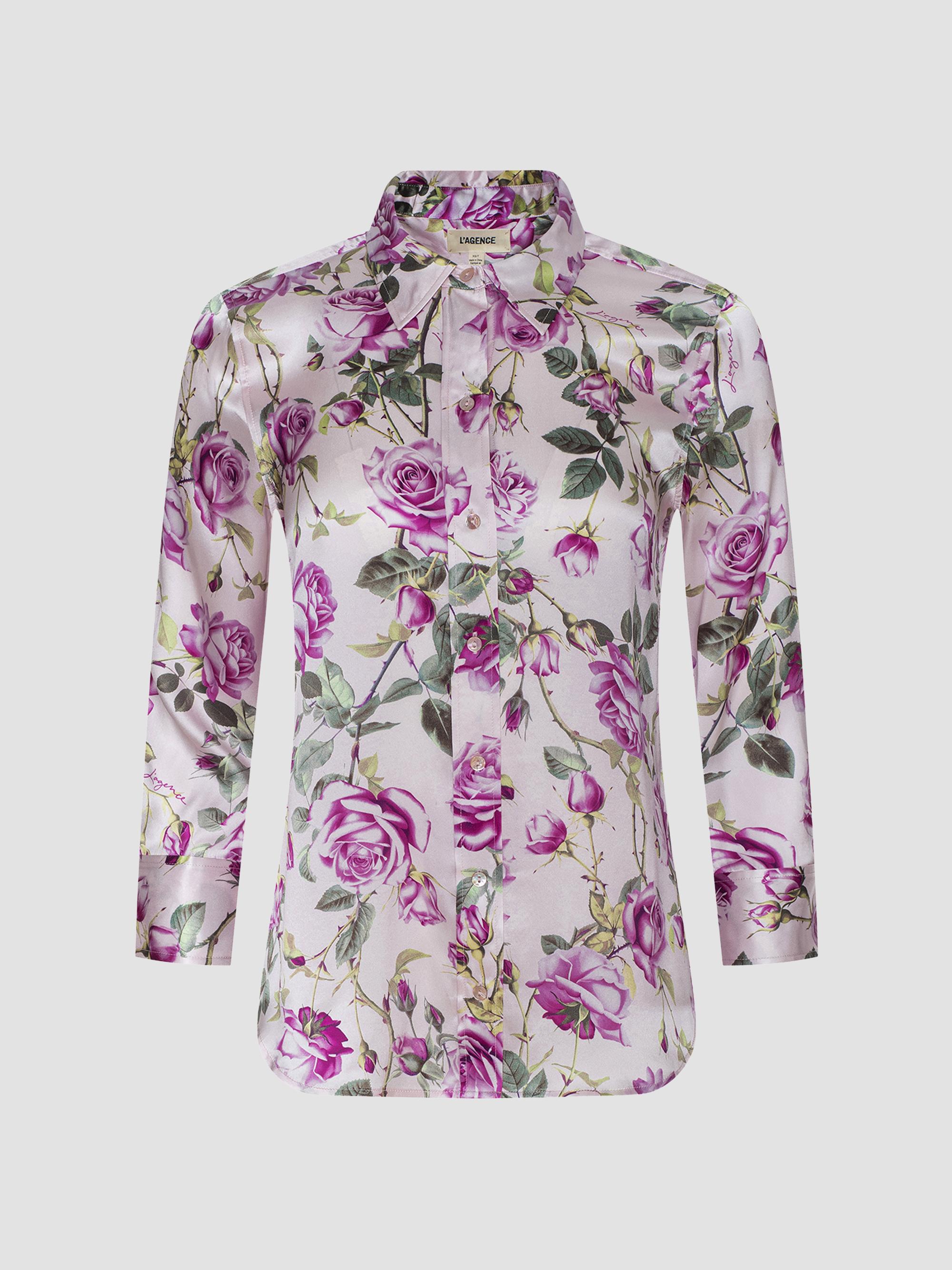 L'AGENCE Women's Dani Floral Silk Blouse - Light Purple Grand Floral Rose