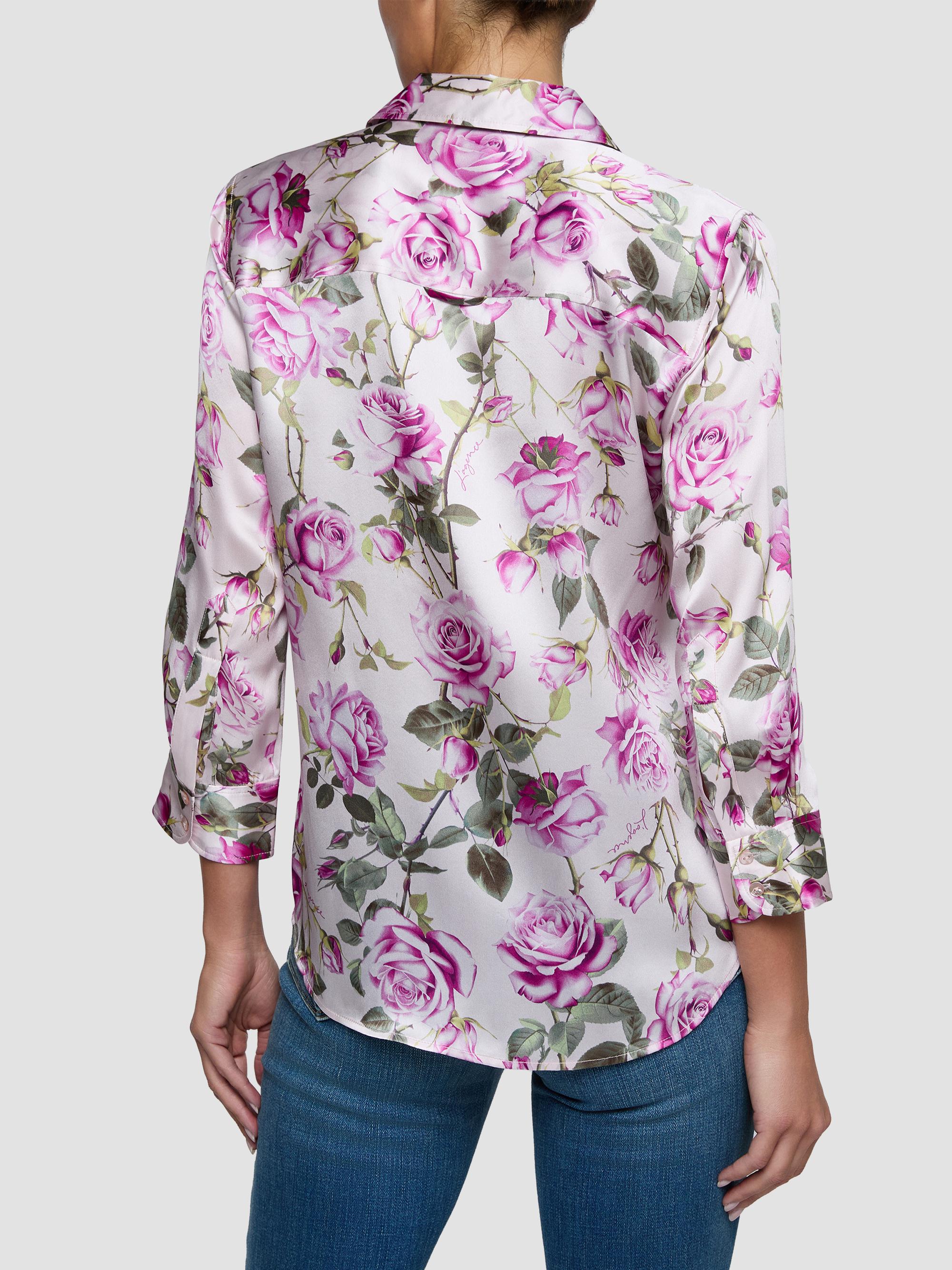 L'AGENCE Women's Dani Floral Silk Blouse - Light Purple Grand Floral Rose | Thumbnail 3