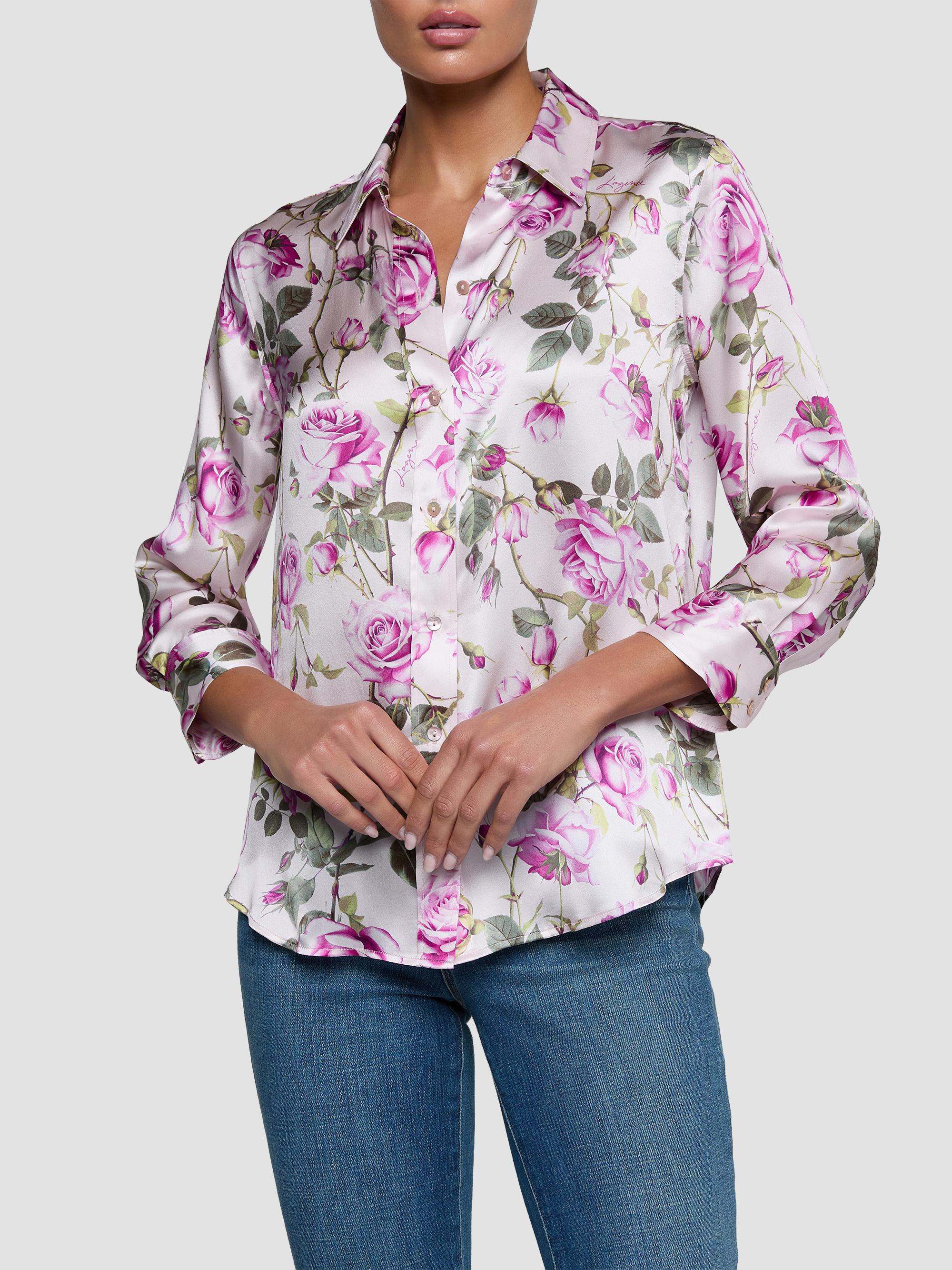 L'AGENCE Women's Dani Floral Silk Blouse - Light Purple Grand Floral Rose | Thumbnail 4