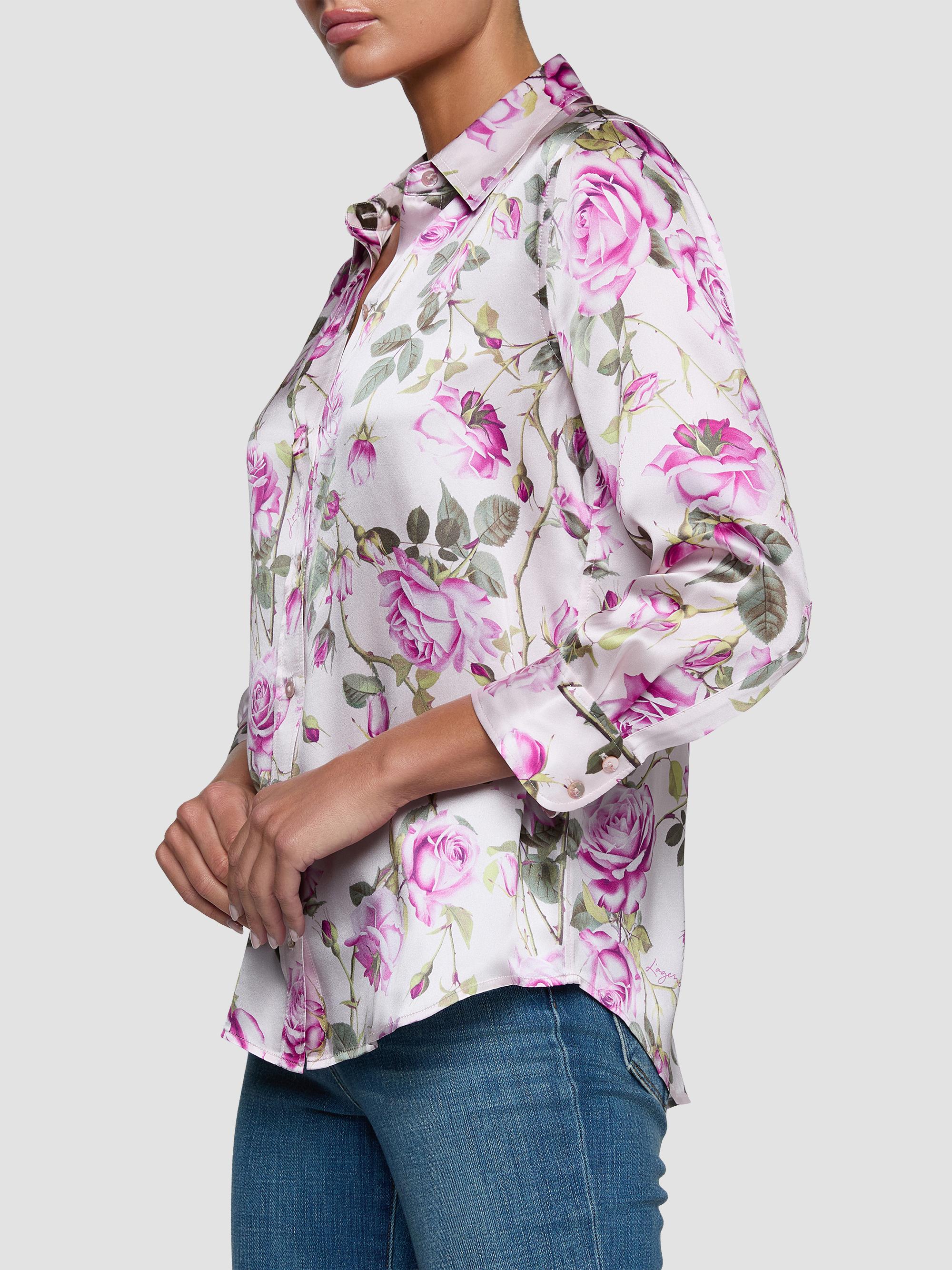 L'AGENCE Women's Dani Floral Silk Blouse - Light Purple Grand Floral Rose | Thumbnail 5