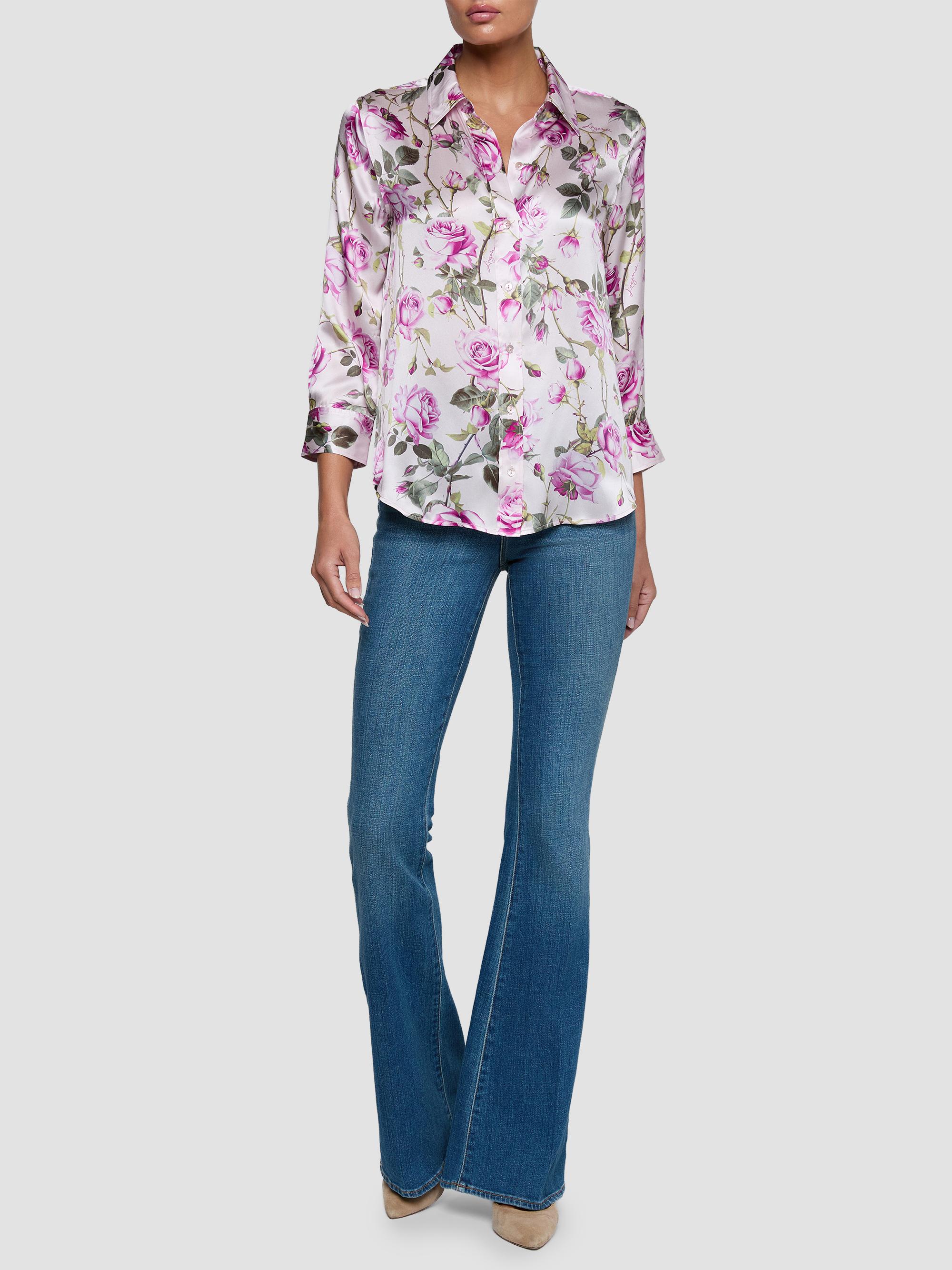 L'AGENCE Women's Dani Floral Silk Blouse - Light Purple Grand Floral Rose | Thumbnail 2