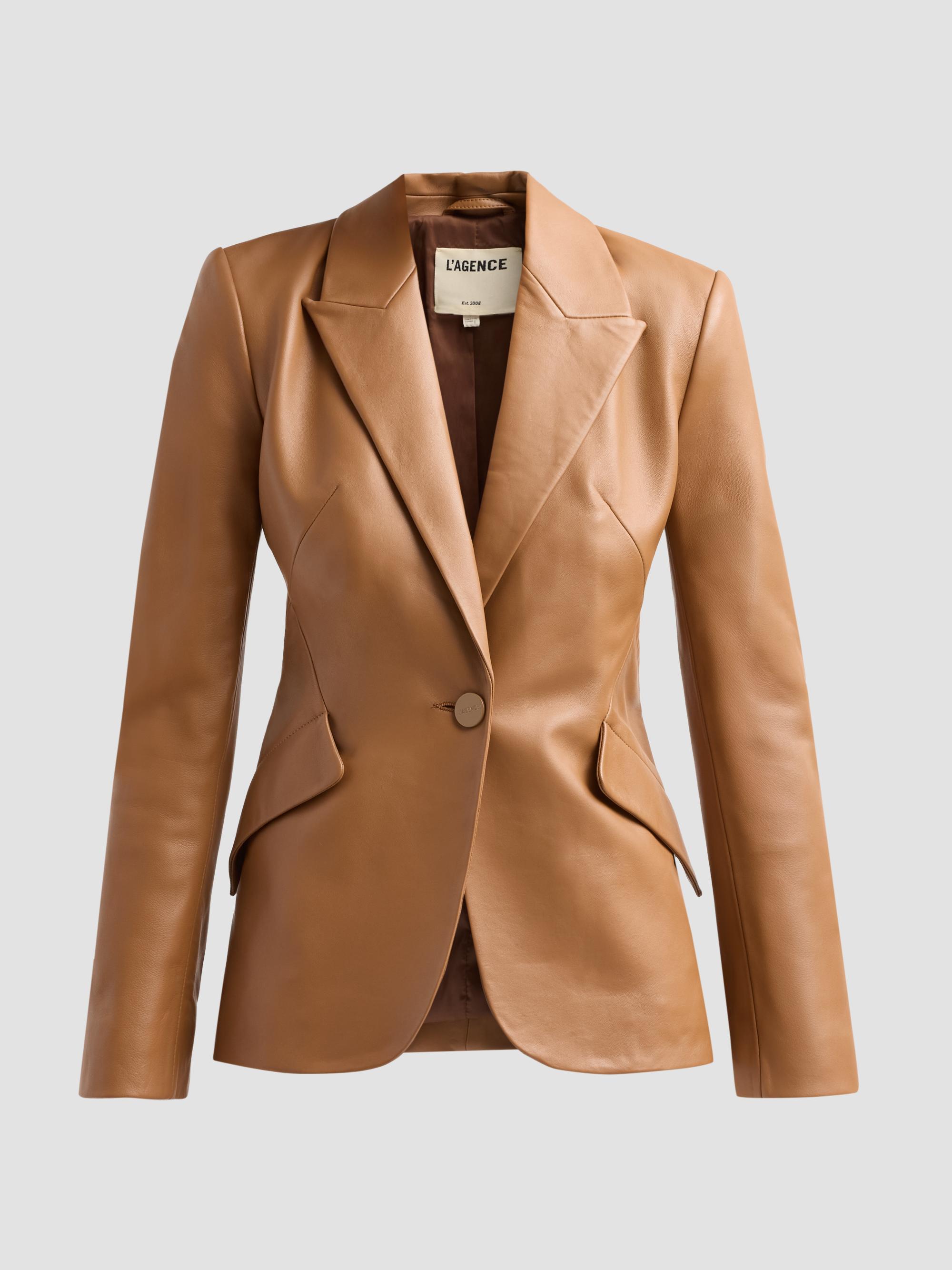 L'AGENCE Women's Chamberlain Tailored Leather Blazer - Soft Cognac