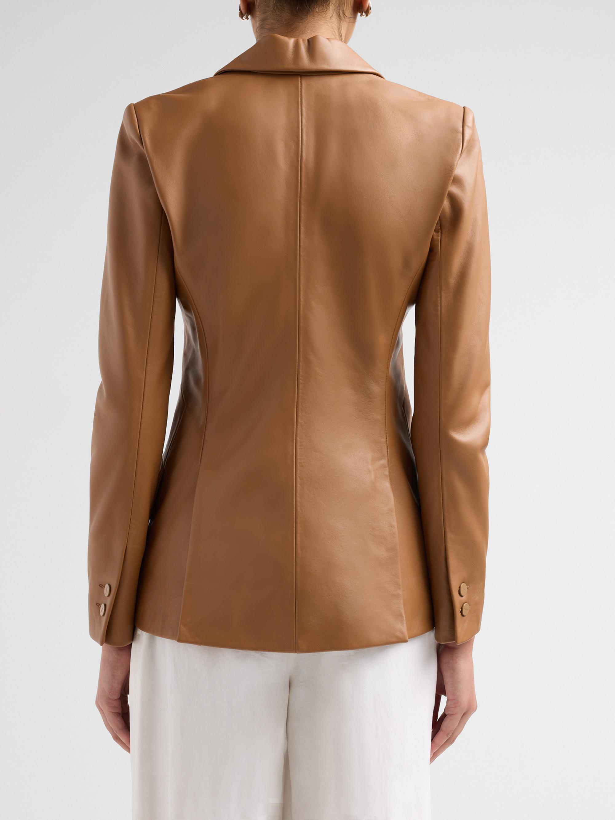 L'AGENCE Women's Chamberlain Tailored Leather Blazer - Soft Cognac | Thumbnail 3