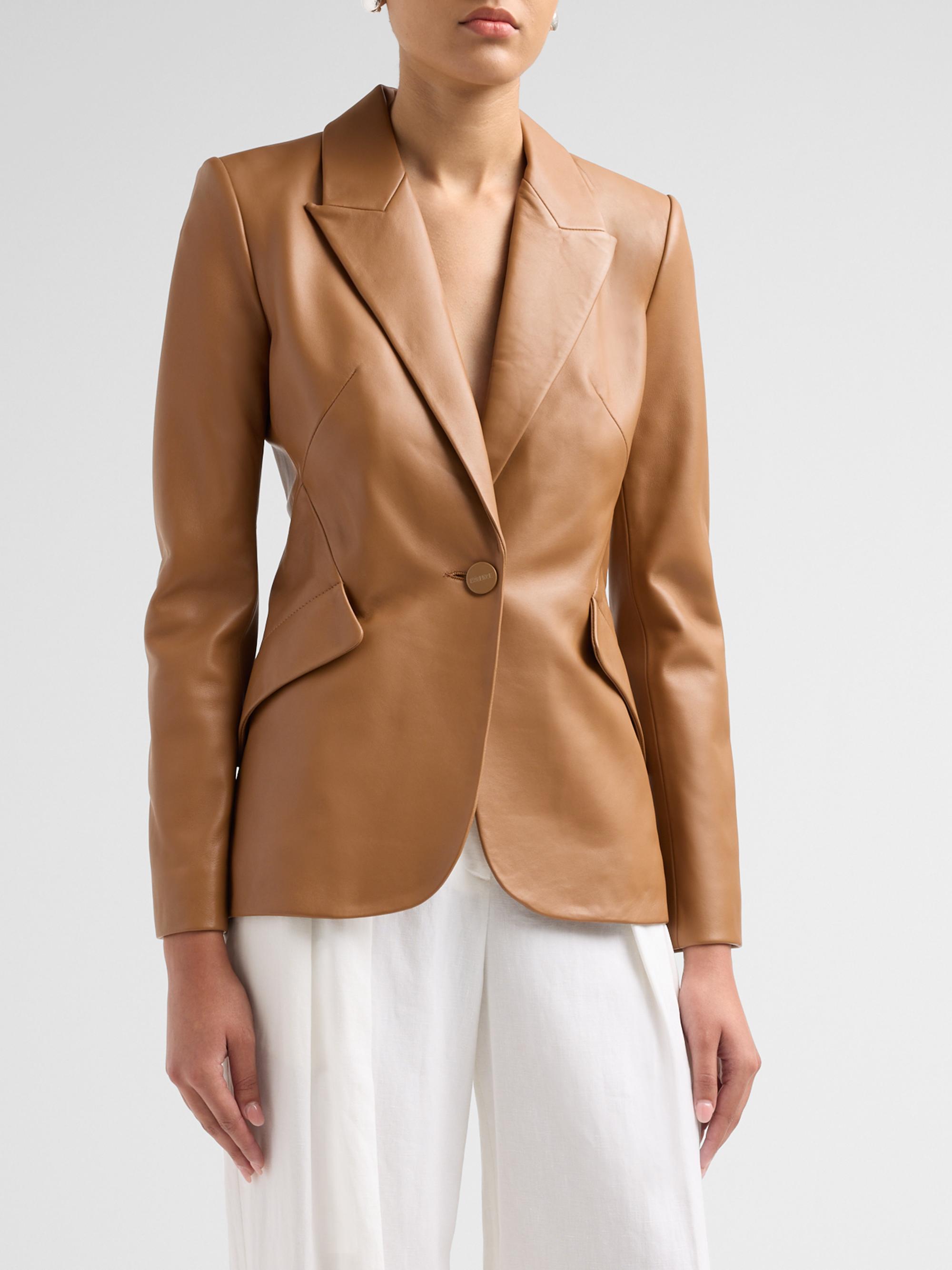 L'AGENCE Women's Chamberlain Tailored Leather Blazer - Soft Cognac | Thumbnail 4