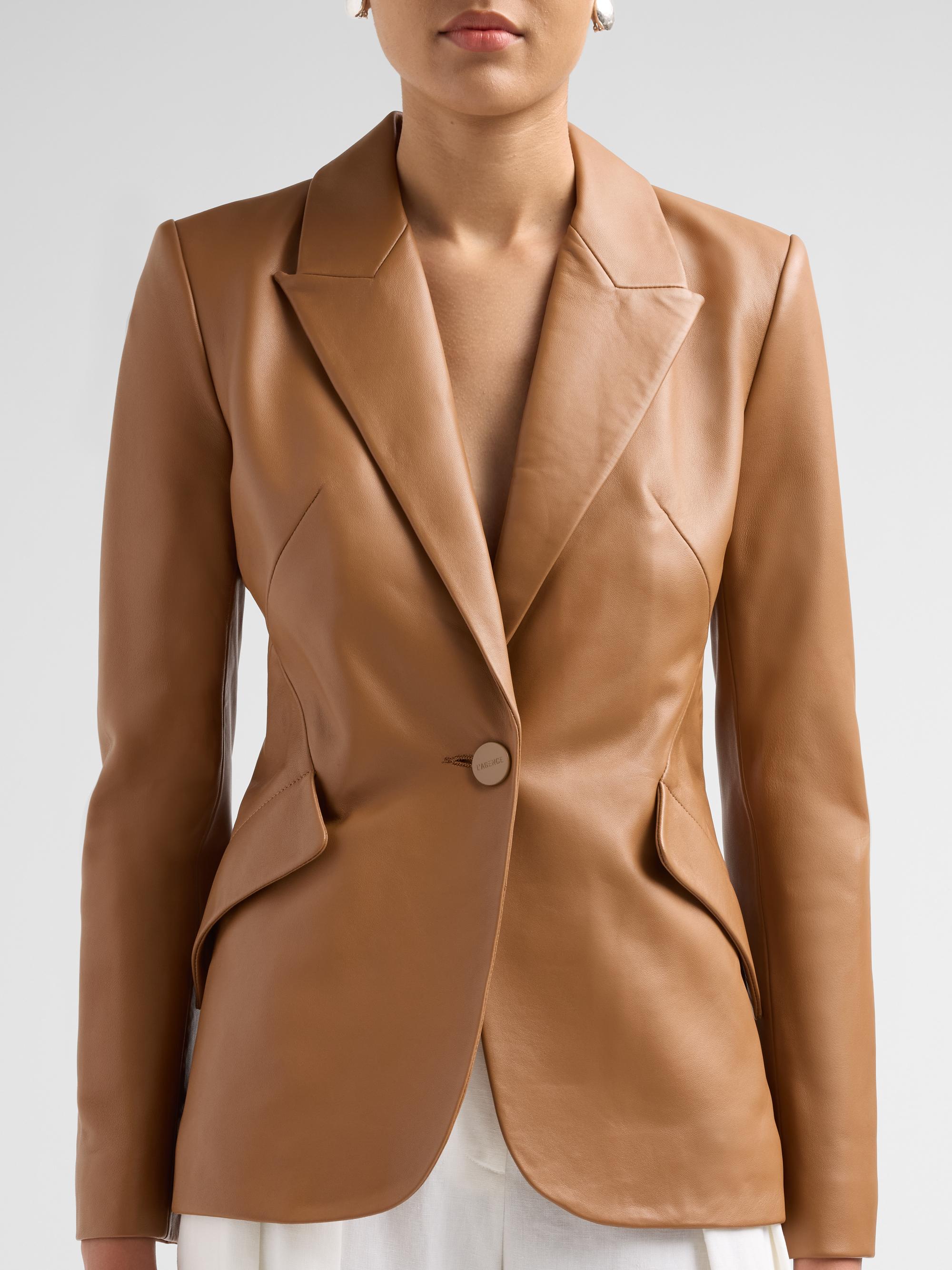 L'AGENCE Women's Chamberlain Tailored Leather Blazer - Soft Cognac | Thumbnail 5