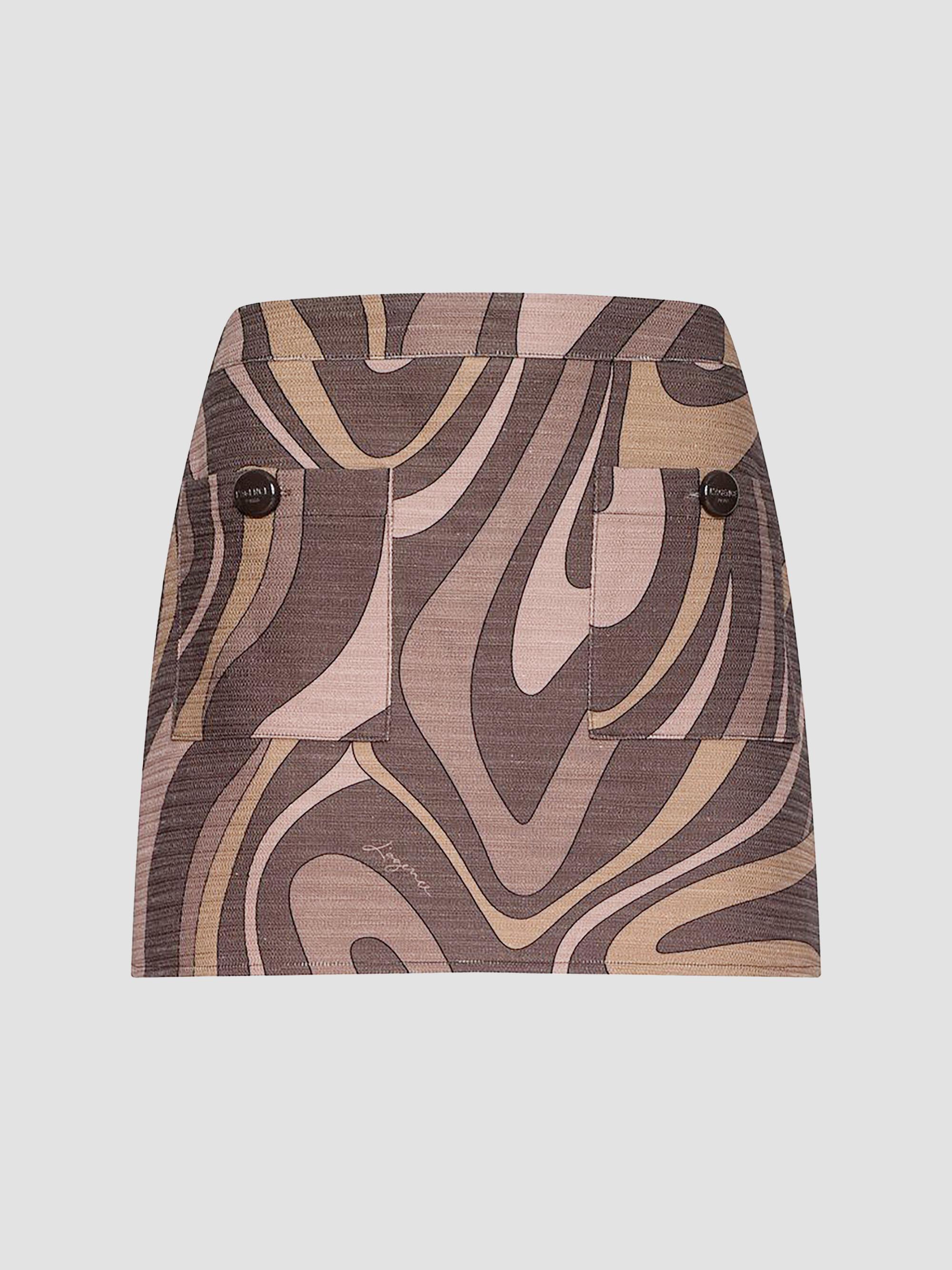 L'AGENCE Women's Cyra Printed Cotton High-Rise A-Line Mini Skirt - Sepia Brown Abstract Swirl