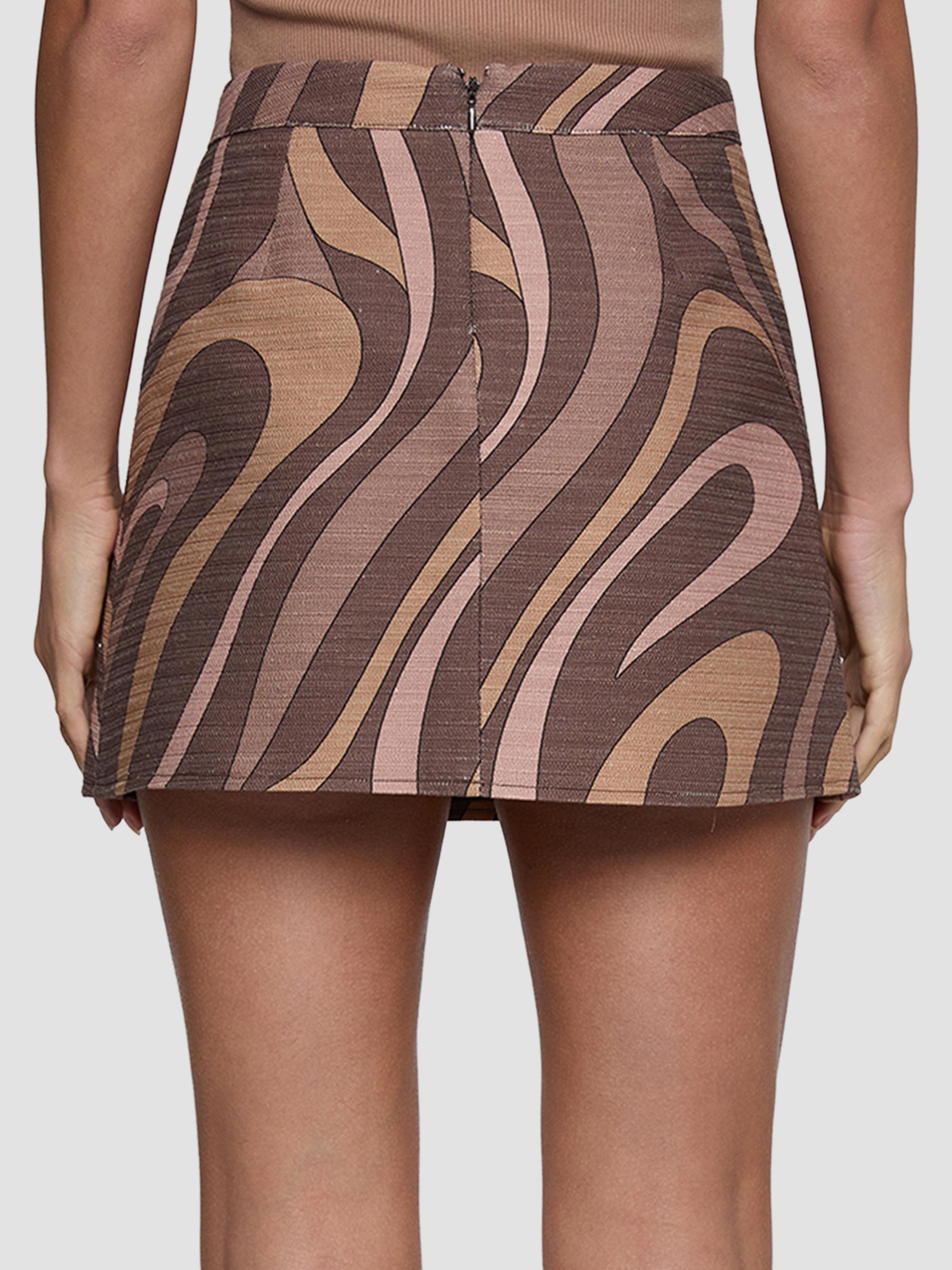 L'AGENCE Women's Cyra Printed Cotton High-Rise A-Line Mini Skirt - Sepia Brown Abstract Swirl | Thumbnail 3