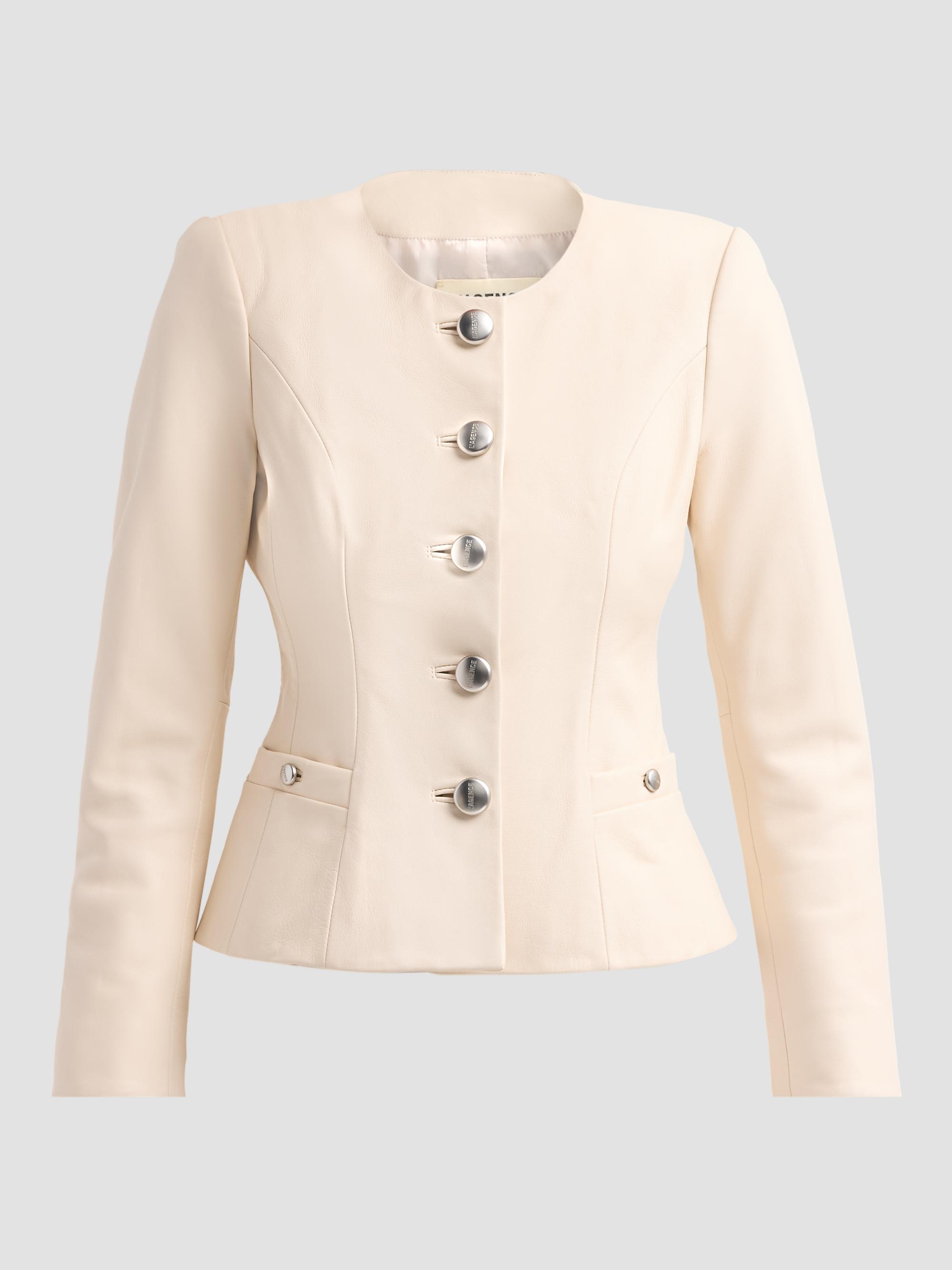 L'AGENCE Women's Mariella Collarless Leather Blazer - Vintage White