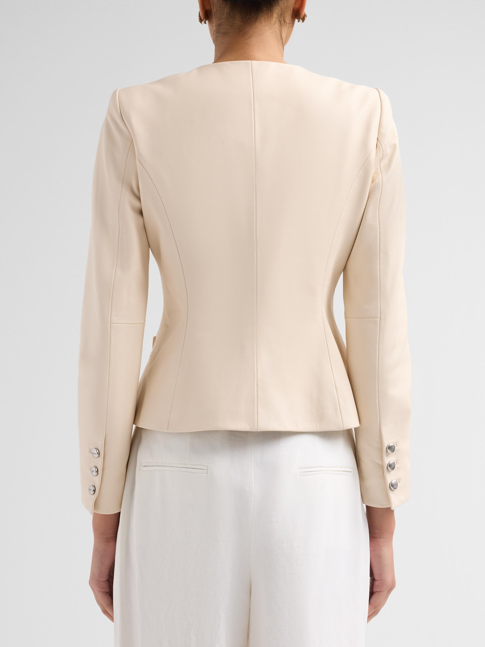 L'AGENCE Women's Mariella Collarless Leather Blazer - Vintage White | Thumbnail 3